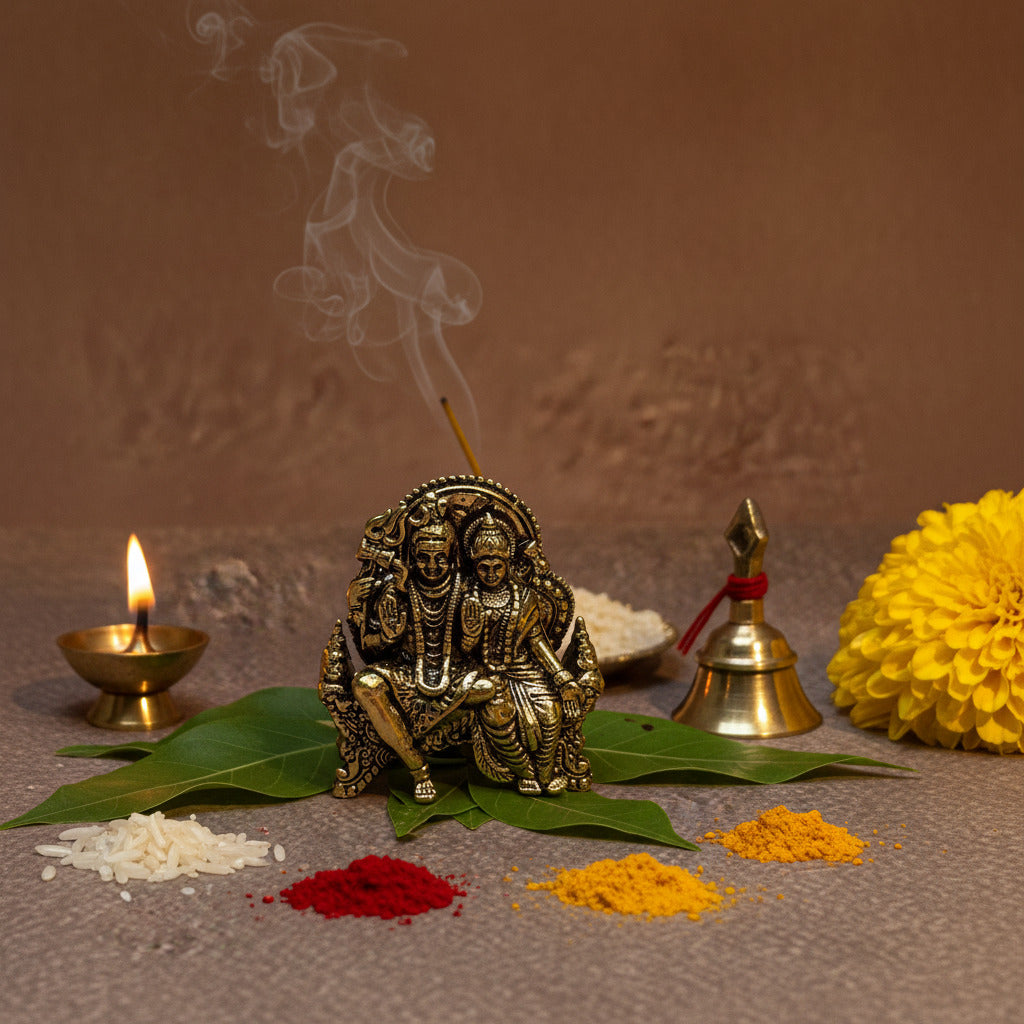 Ambi Brass Shiva Parvati Idol | Uma Maheshwara Statue for Home Mandir & Puja - 1.5 Inch Height
