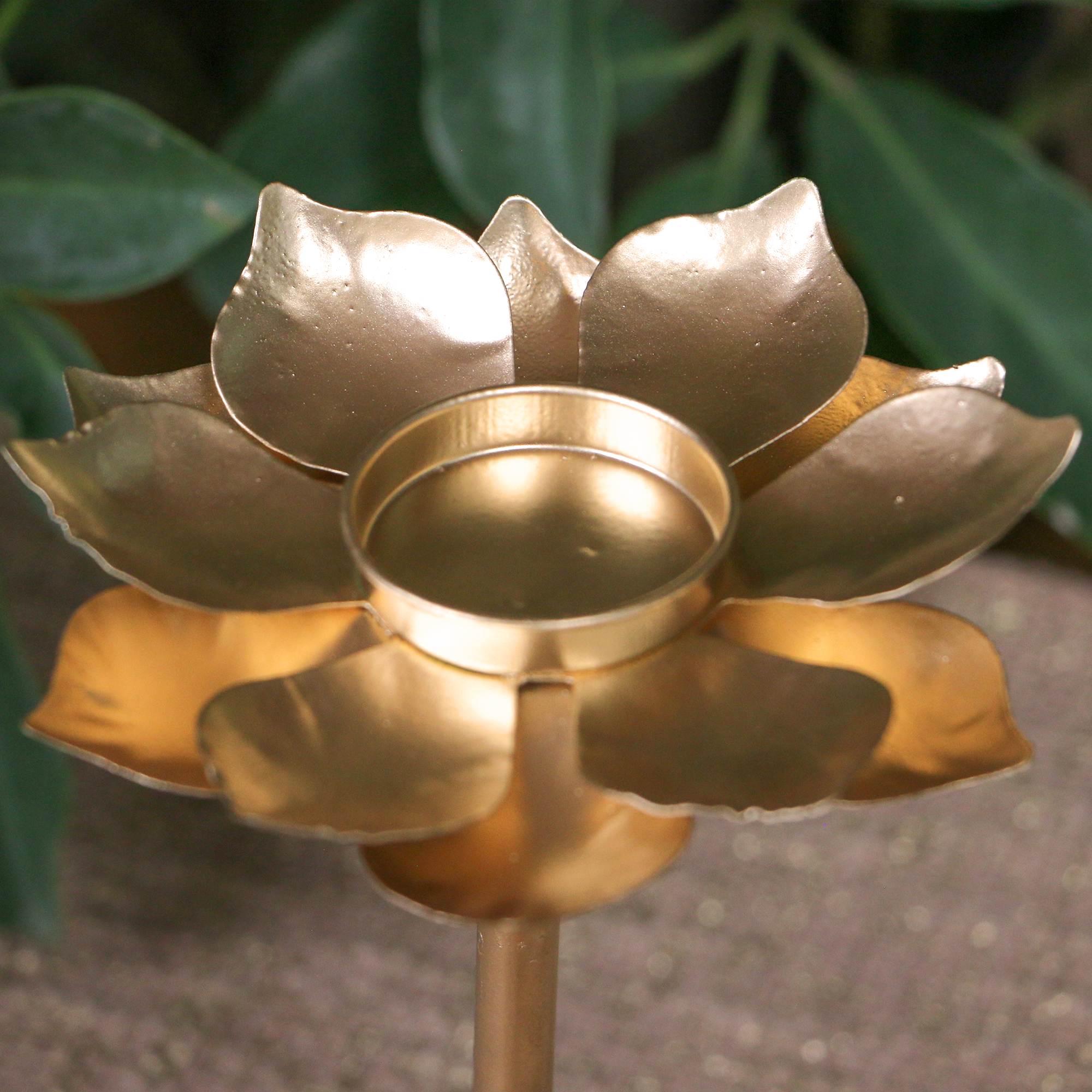 Decorative Golden Lotus Shaped Candle Stand (Metal) - Set of 2