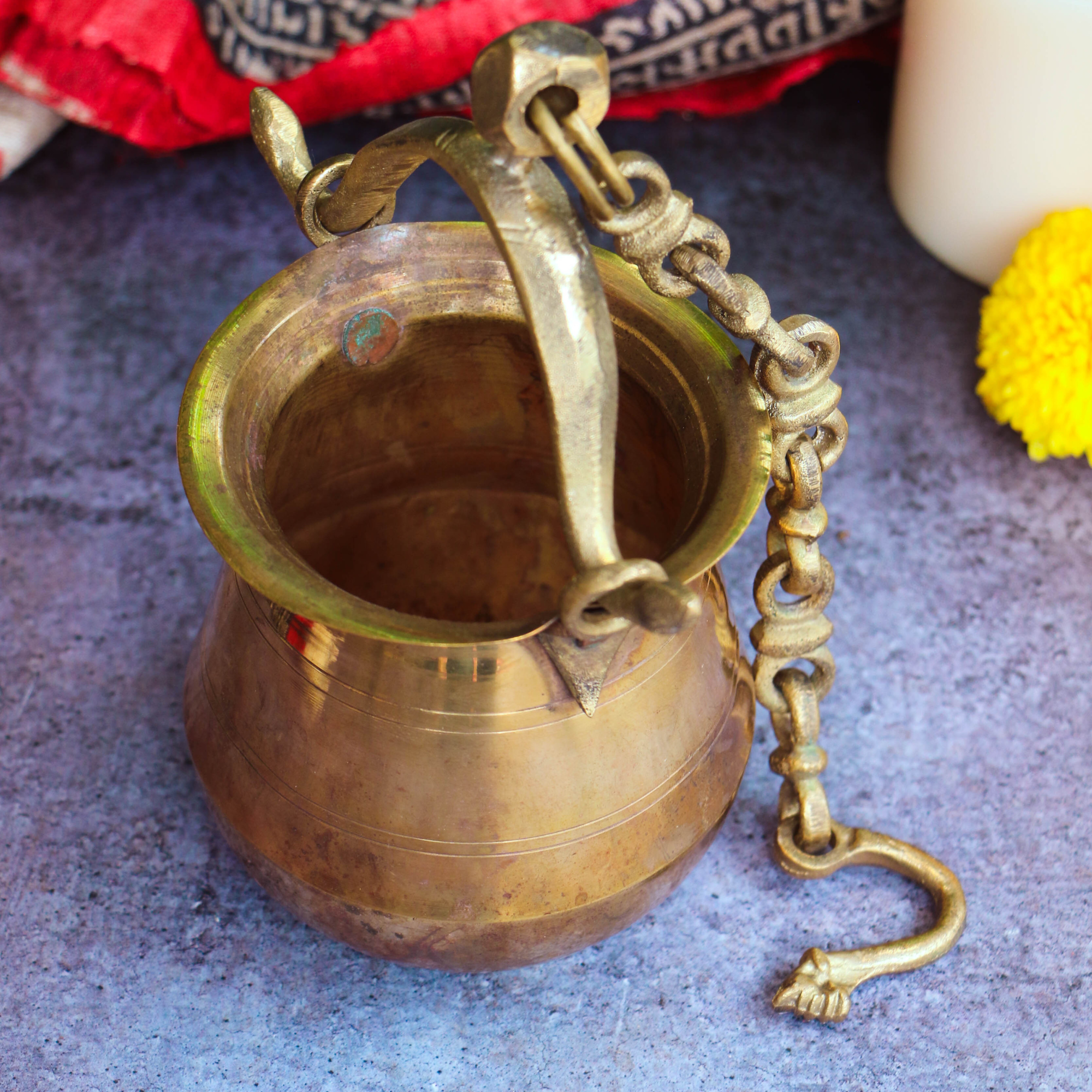 Handcrafted Vintage Heritage Brass Lota With Hanging Chain