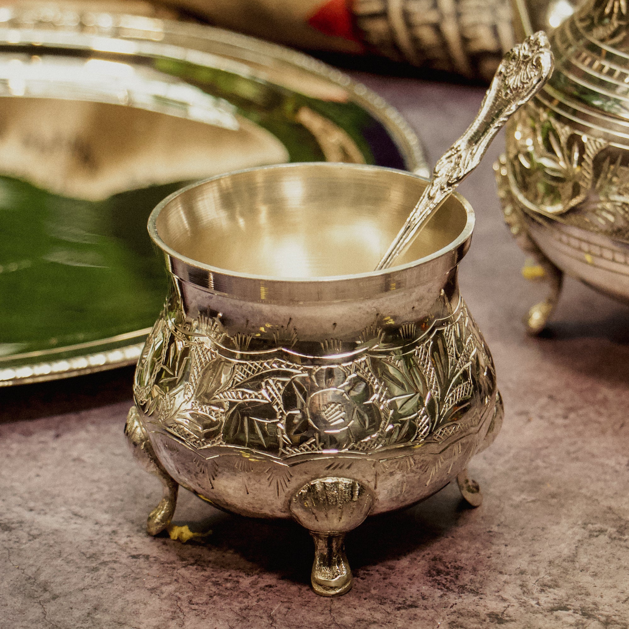 Victorian Style Royal Tea Silver Finish Pure Brass Tea Set