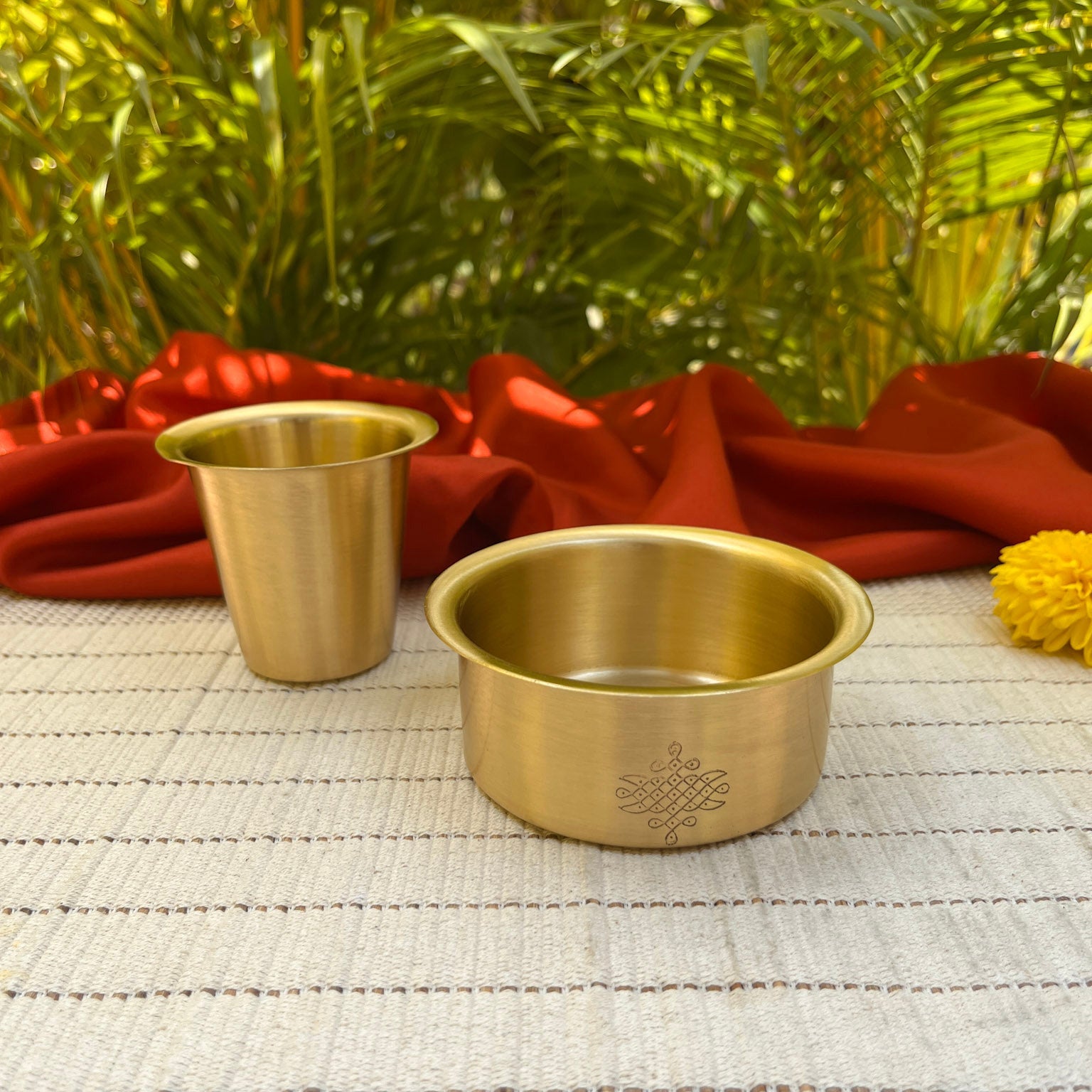 Ambi Pure Brass Coffee Filter & Dabara Set – Sikku Kolam Design | South Indian Morning Raga