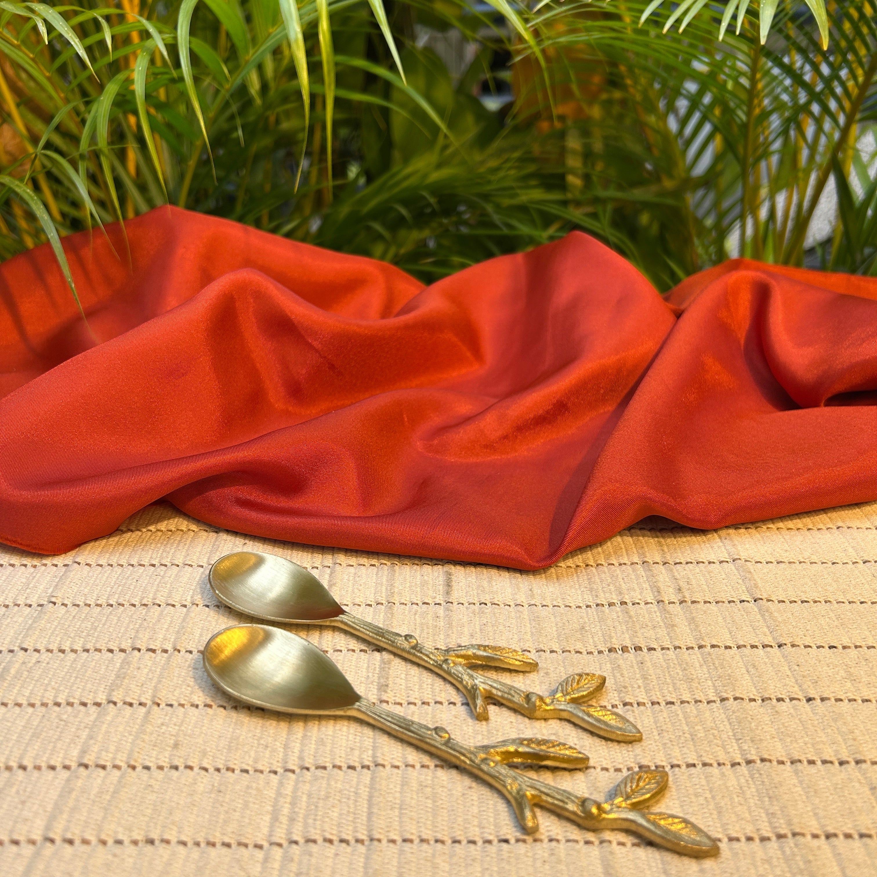 Ambi Double Golden Leaf Pure Brass Spoon | Set of 2, 4 or 6