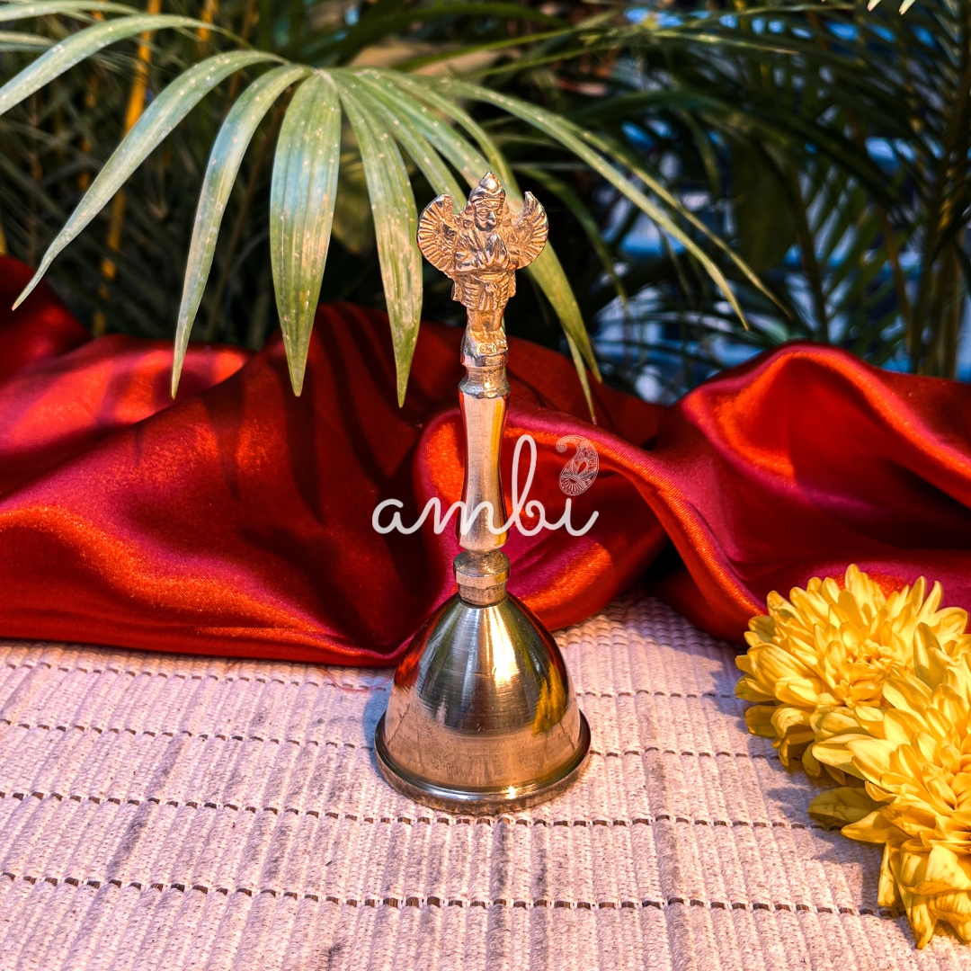 Ambi Pure Brass Garuda Symbol Hand Bell for Pooja & Aarti - 5 Inch