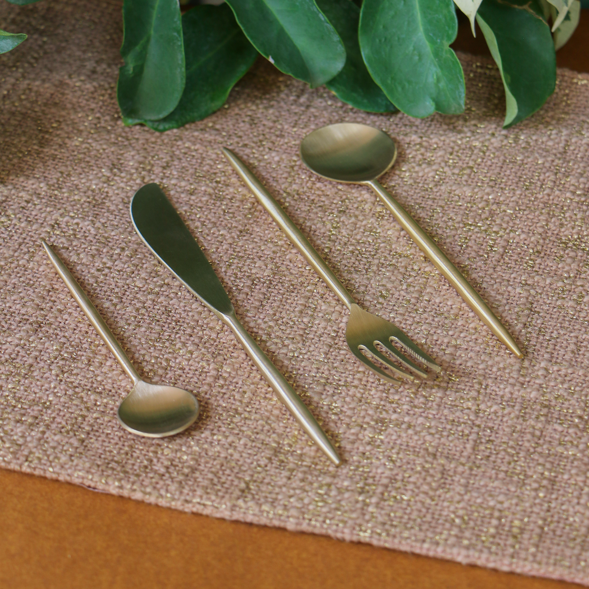 Elegant Handcrafted Heavy Pure Brass Cutlery Set of 4