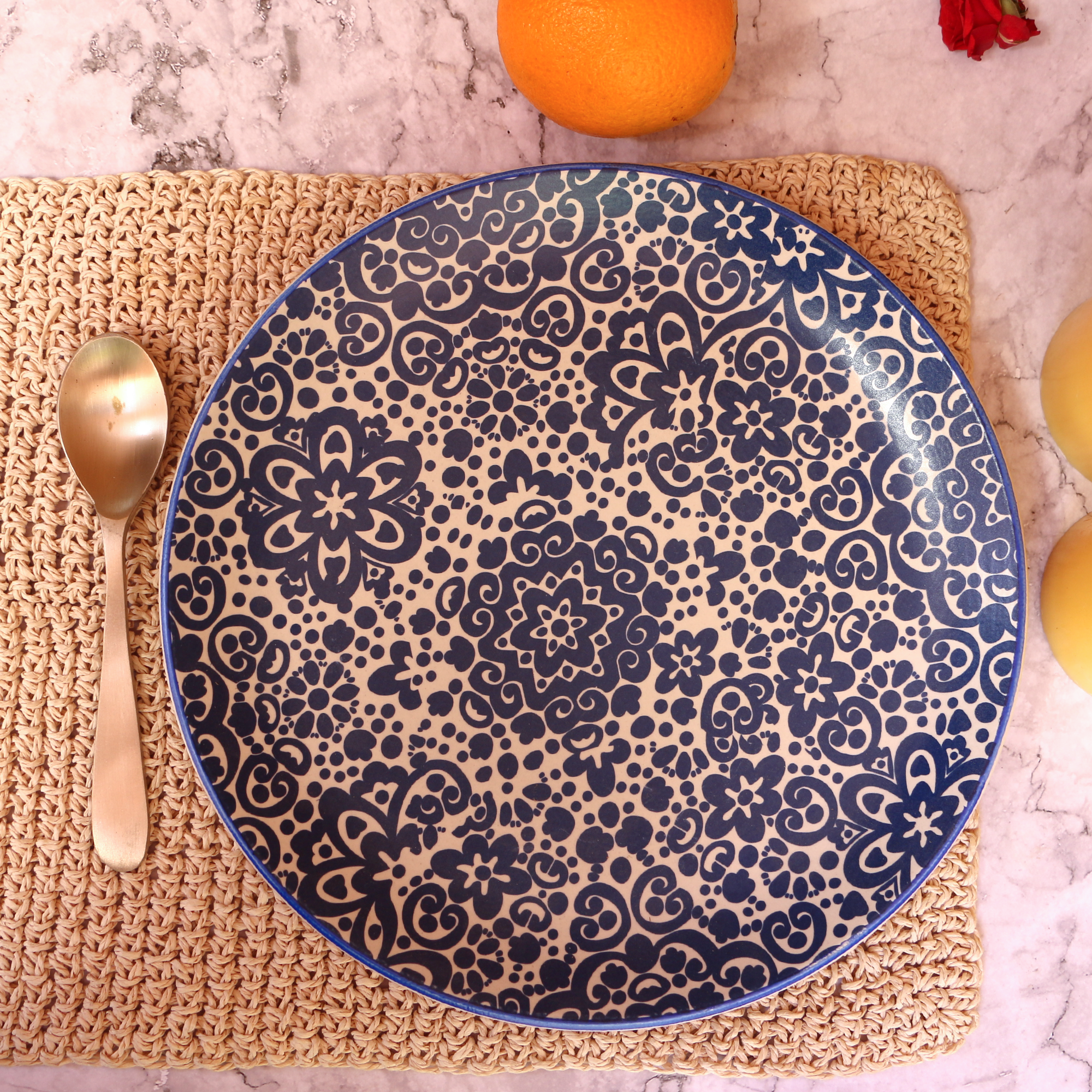 Ambi Stoneware Turkish Blue Decal Snack Plate 7 inch