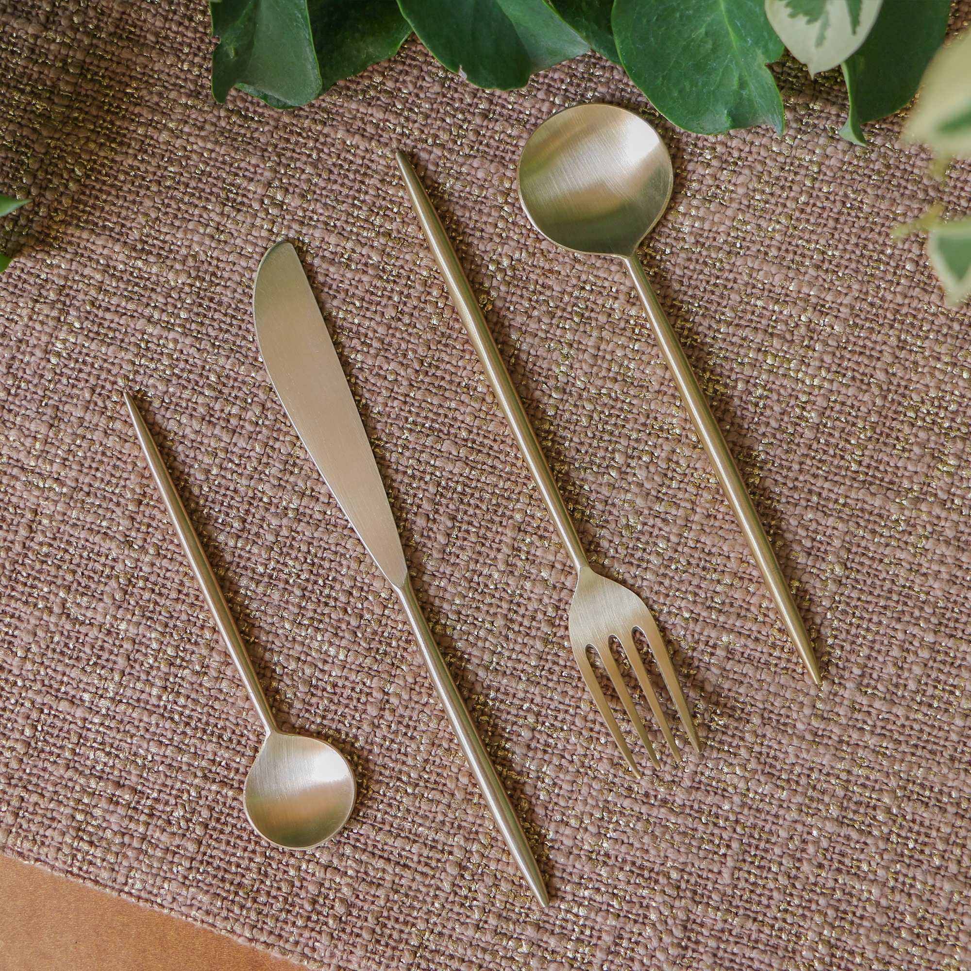 Elegant Handcrafted Heavy Pure Brass Cutlery Set of 4