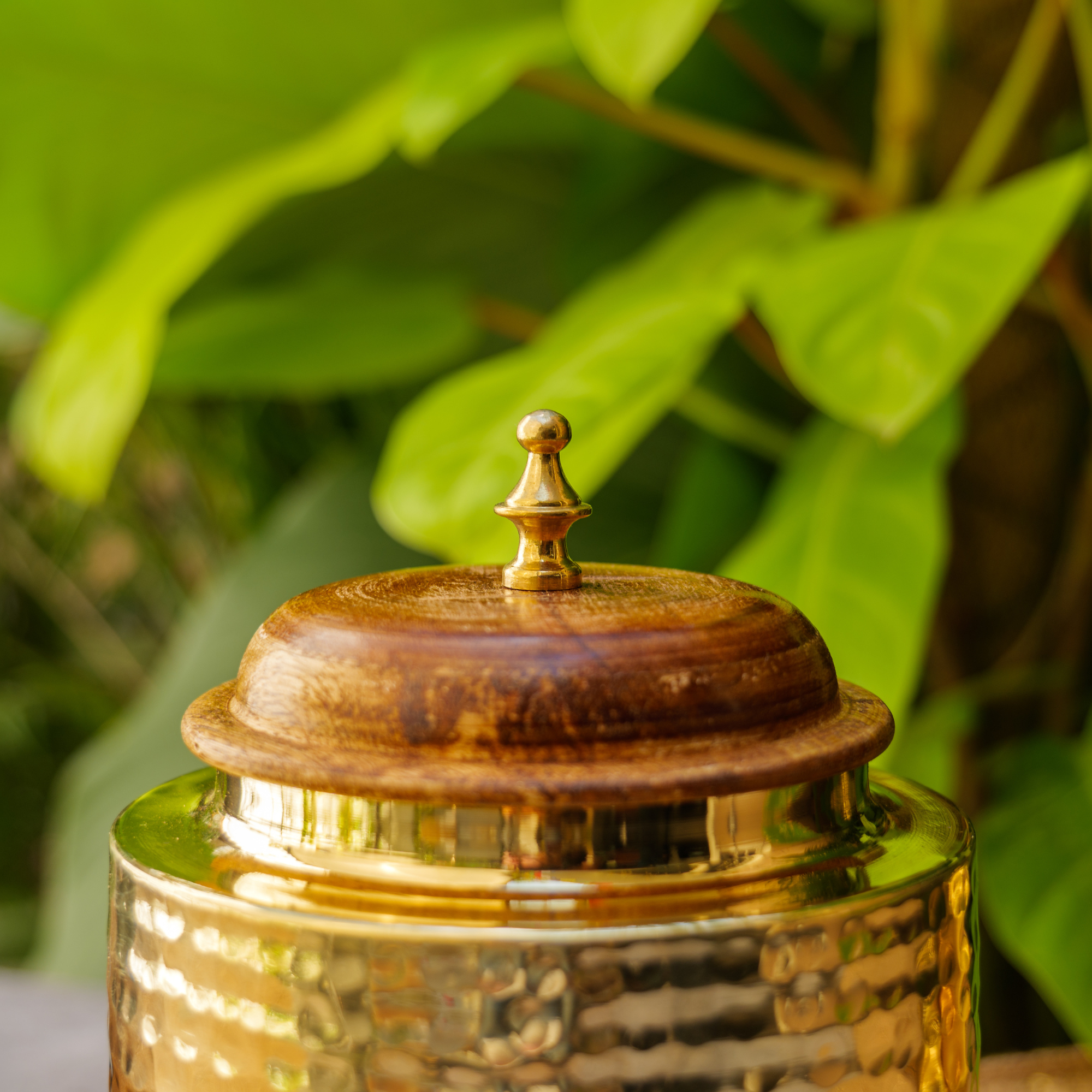 Sugar Jar - Pure Brass Hammered Storage Container - Large - Wood Lid