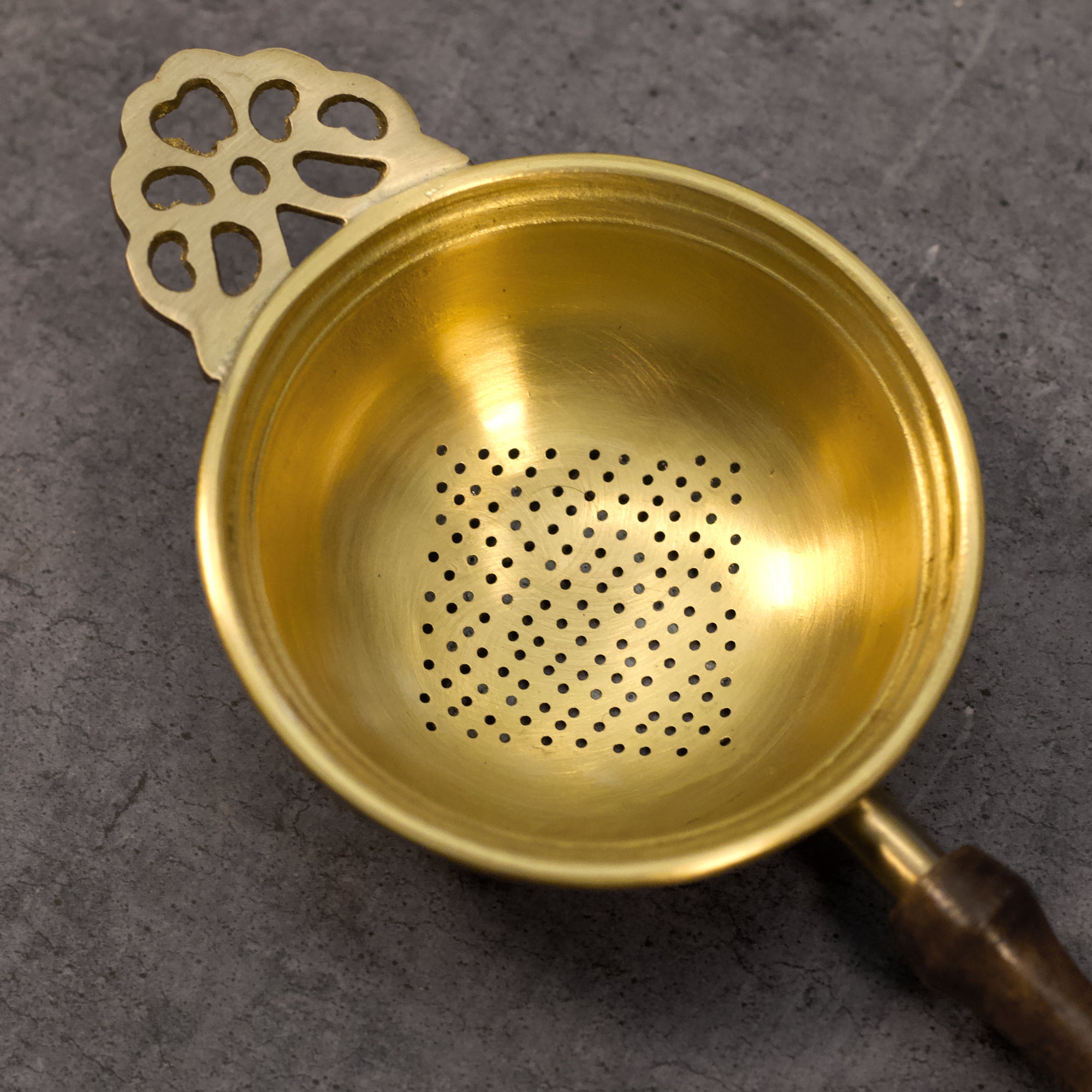 Exquisite Matte Finish 2 Pc Brass Large Tea Strainer with Resting Pot