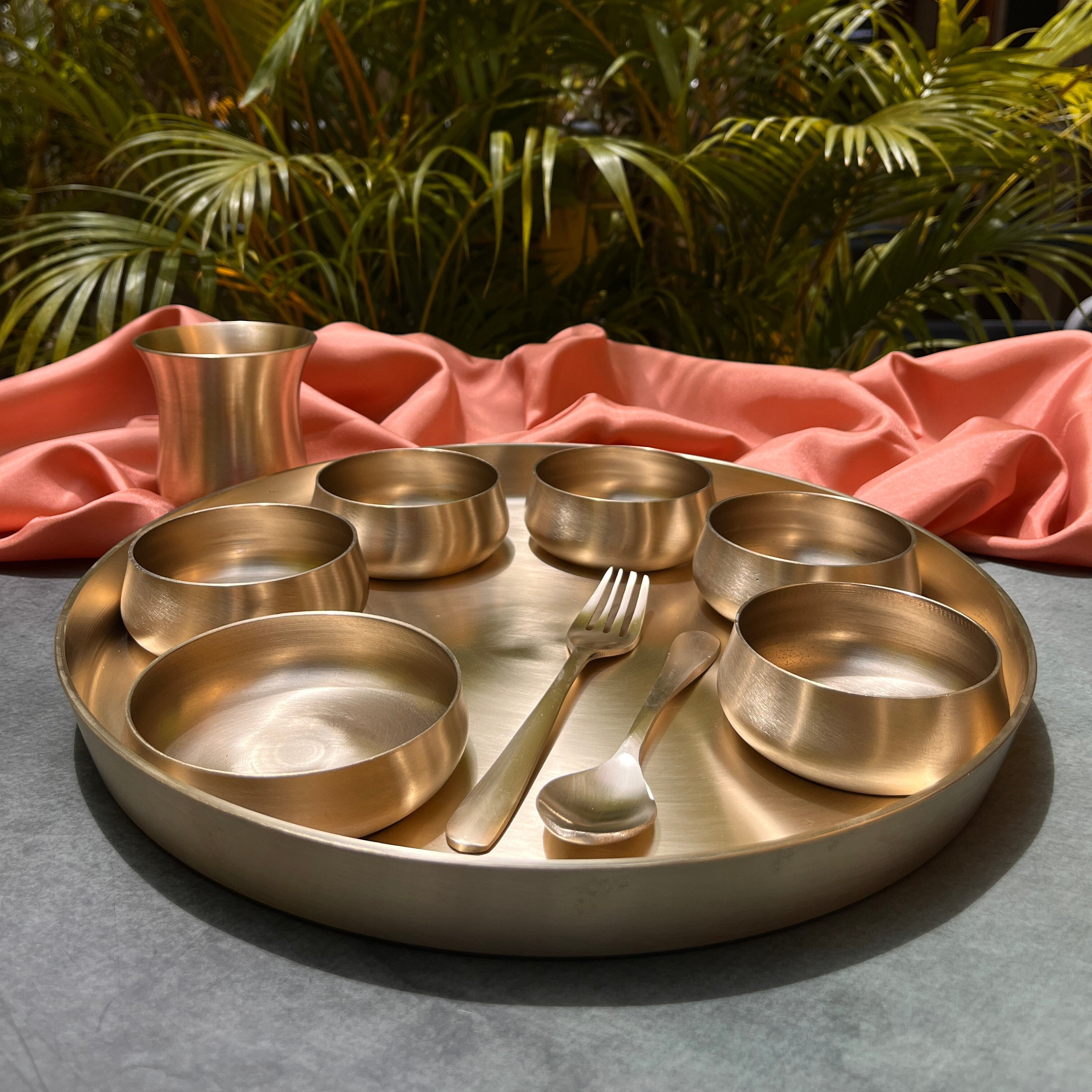 Ambi Pure Kansa Royal Maharaja Thali Set | 100% Lead-Free | Set of 10 Pieces