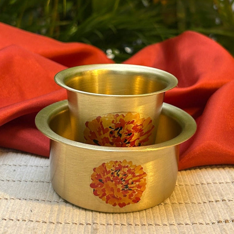 Ambi Pure Brass Marigold Hand-Painted South Indian Coffee Dabara Set
