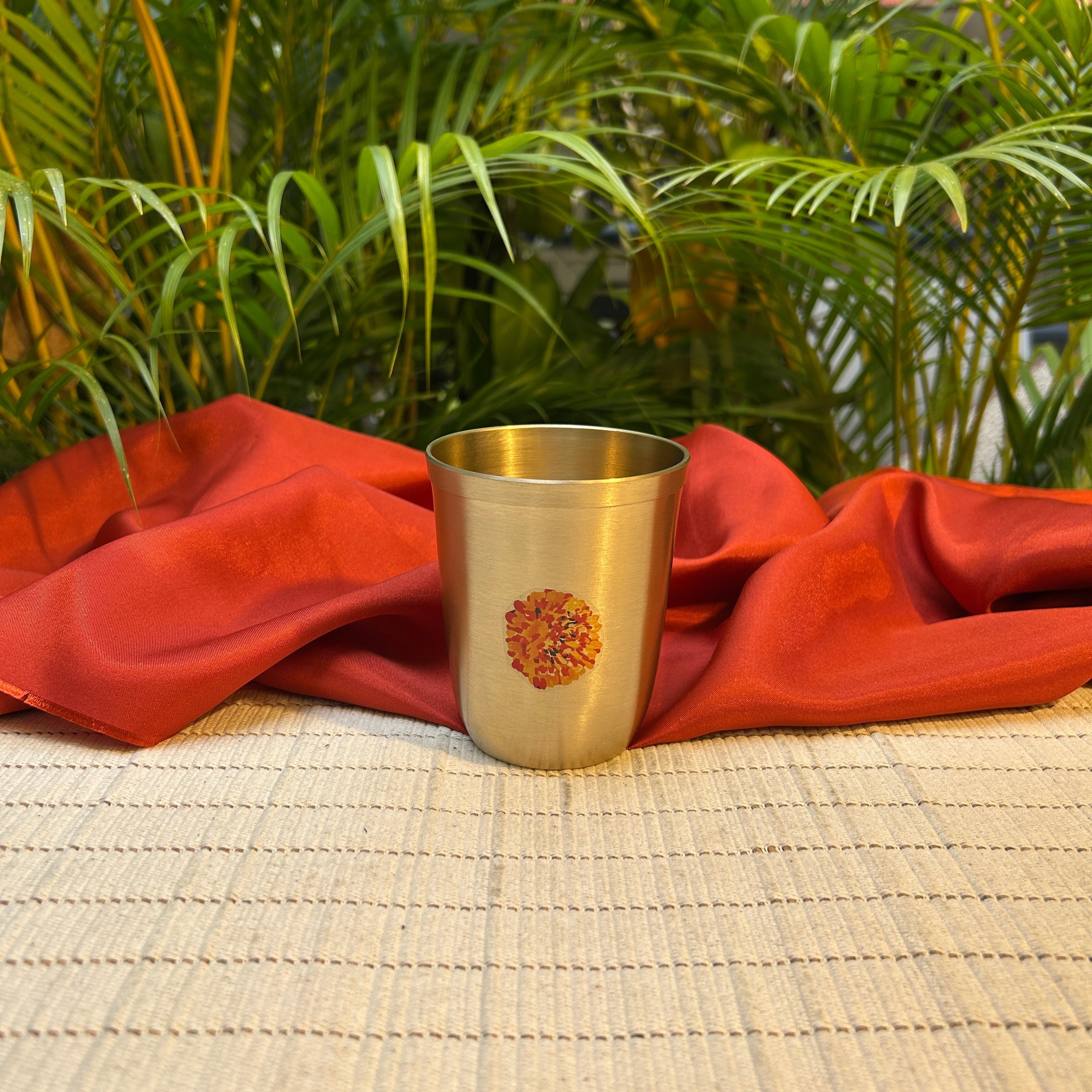 Ambi Pure Kansa Marigold Hand-Painted Water Glass 290 ML – 100% Lead-Free Bronze