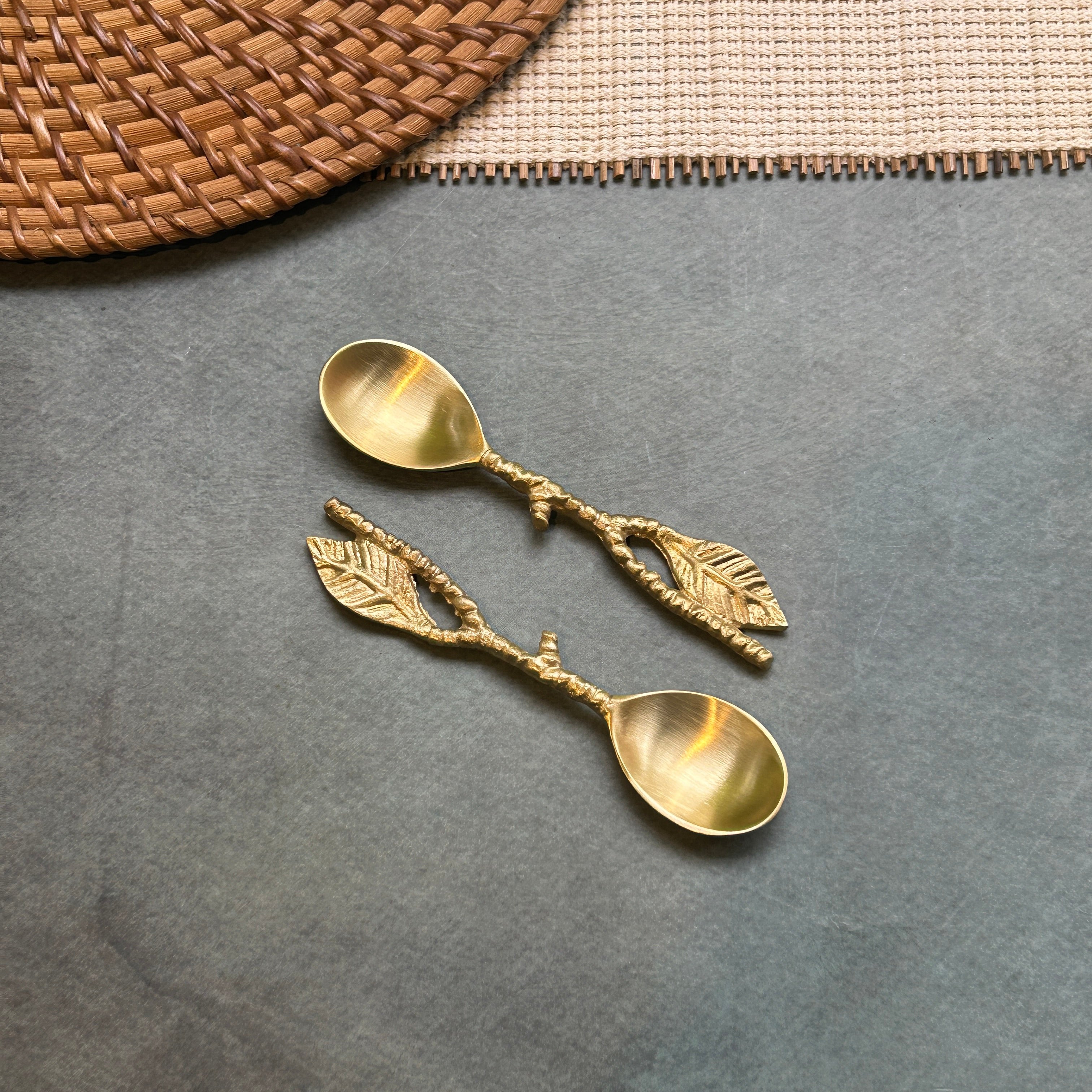 Ambi Single Golden Leaf Pure Brass Spoon | Set of 2, 4 or 6