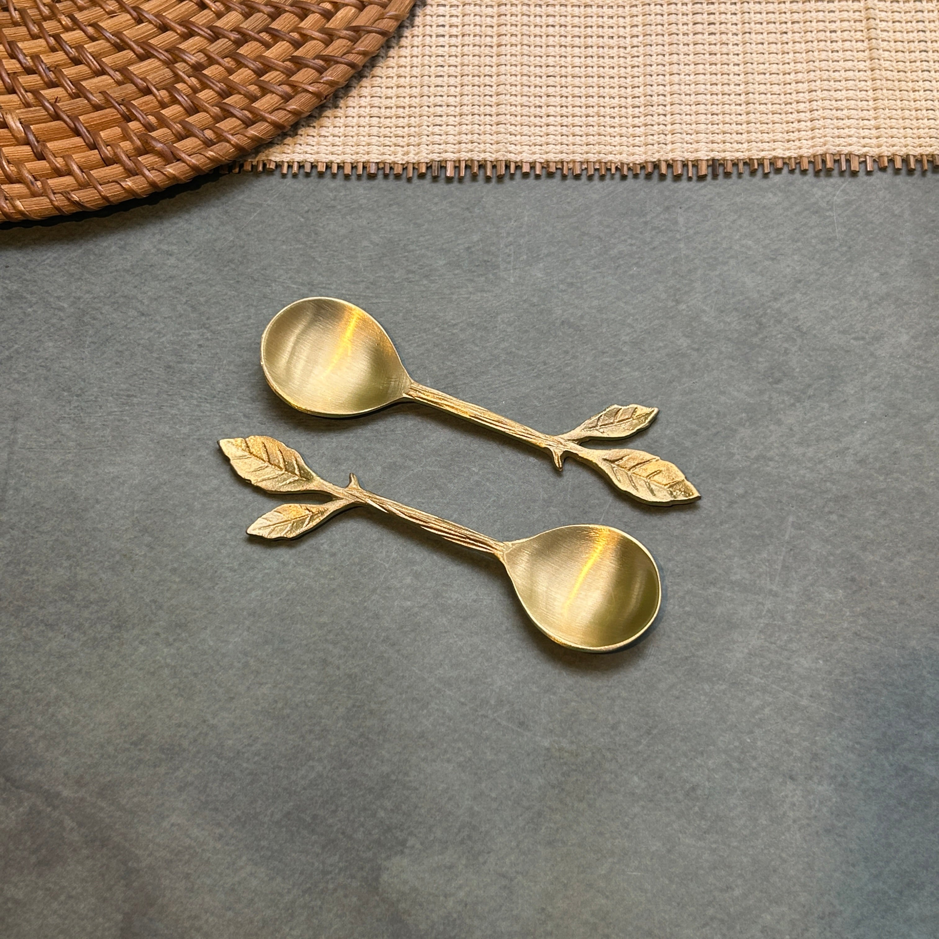 Ambi Twin Gold Leaf Pure Brass Spoon Set | Set of 2, 4 or 6