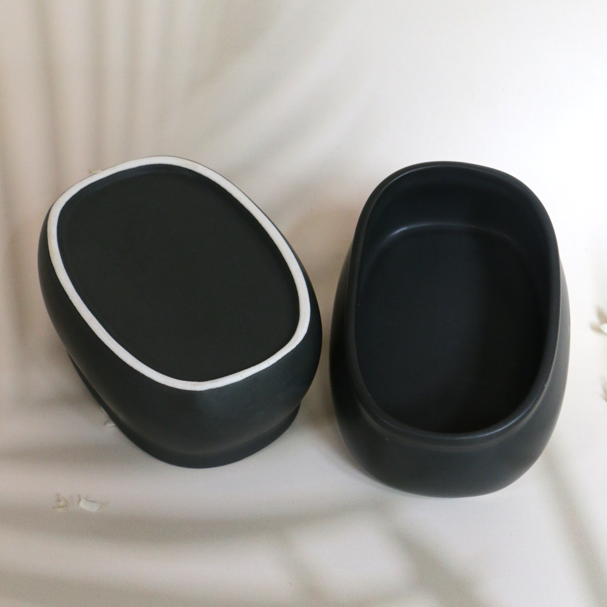 Ambi Stoneware Black Matte-finish Nut Bowl Small Set of Two