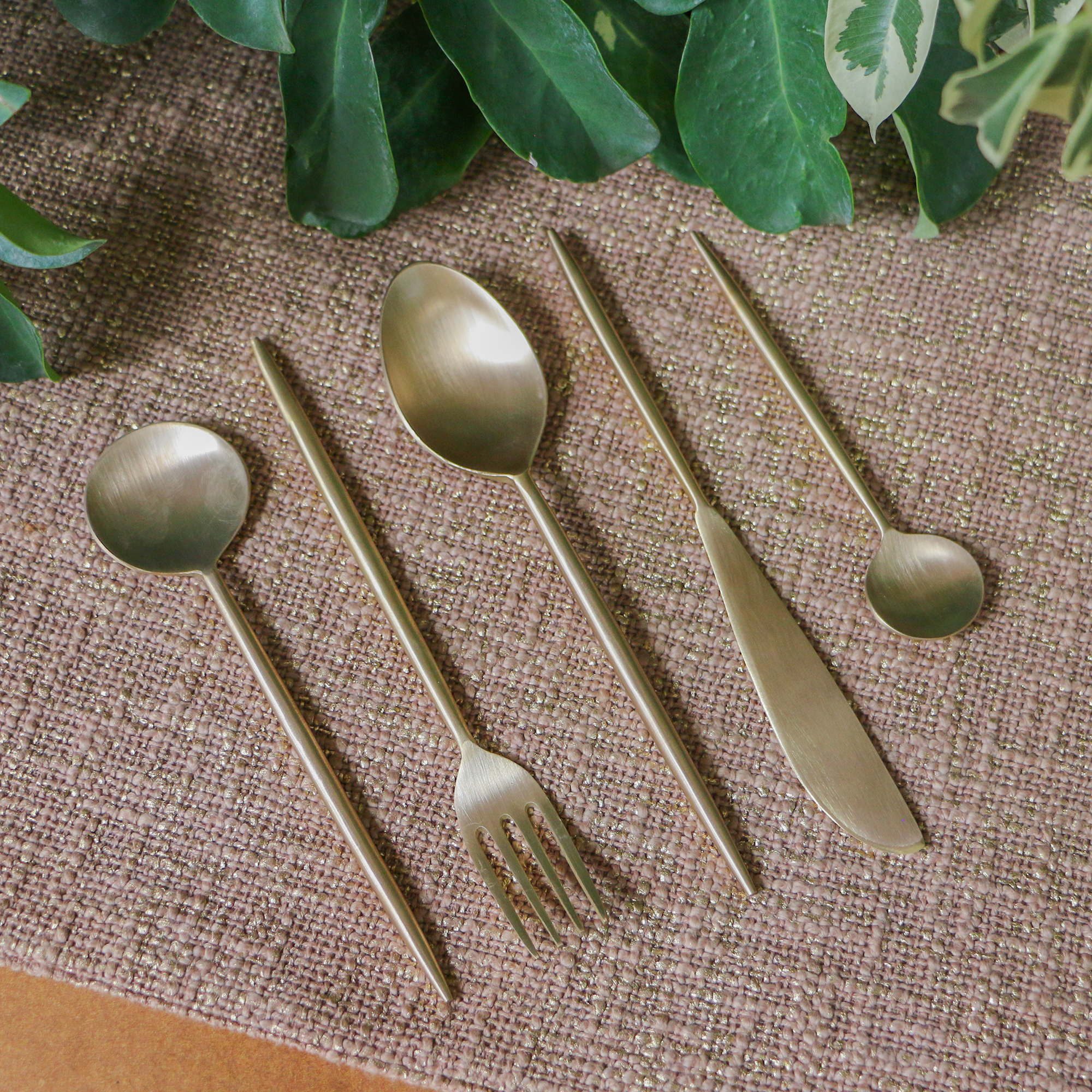 Elegant Handcrafted Heavy Pure Brass Cutlery Set of 5