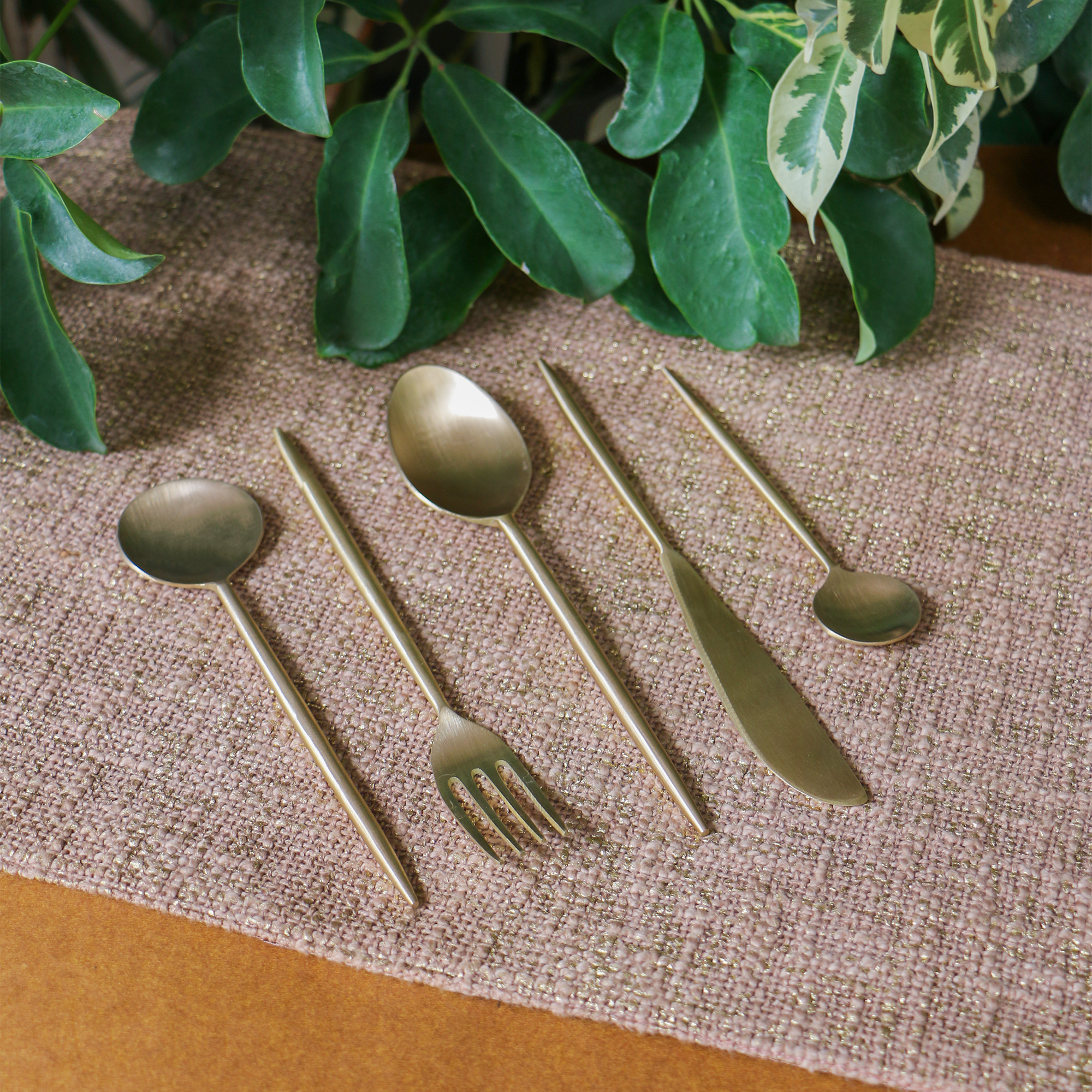 Elegant Handcrafted Heavy Pure Brass Cutlery Set of 5