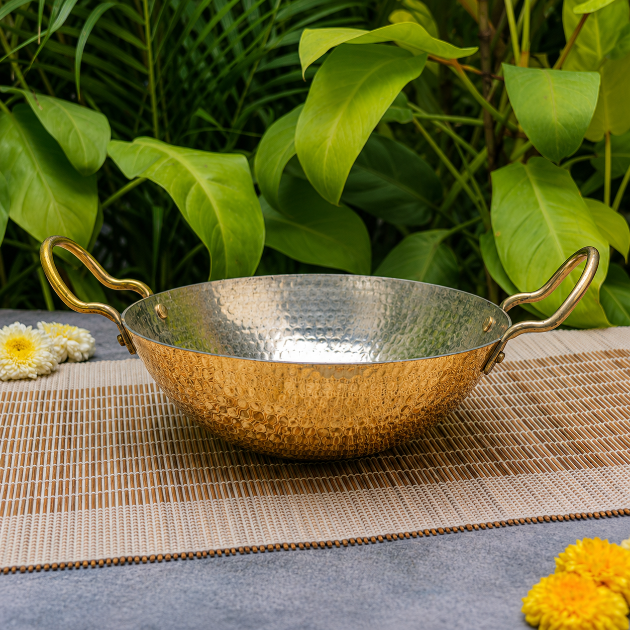Pure Brass Traditional Hammered Kadhai — 8.5 Inches | Ambi