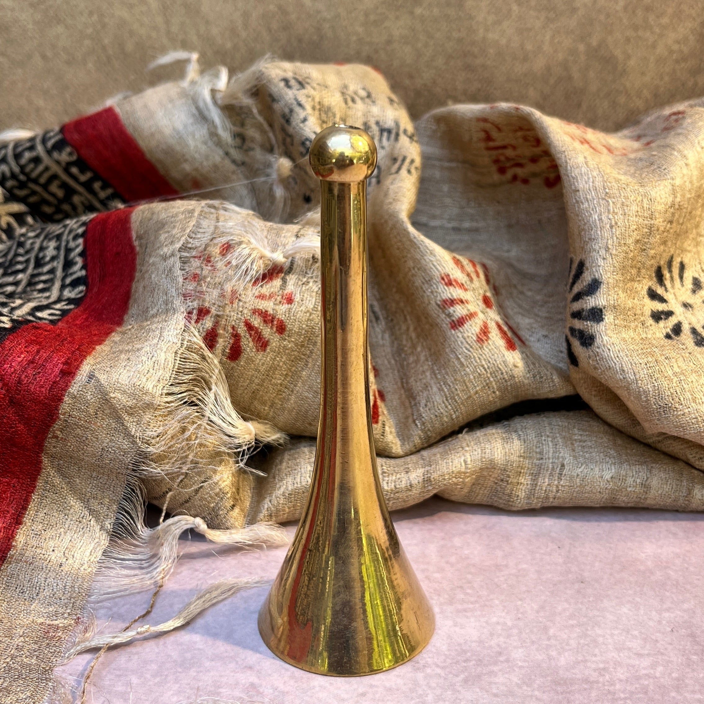 Ambi Pure Brass Puja Bell – Sleek Cone shape Long Handle Aarti Bell - 4.9 Inch Height