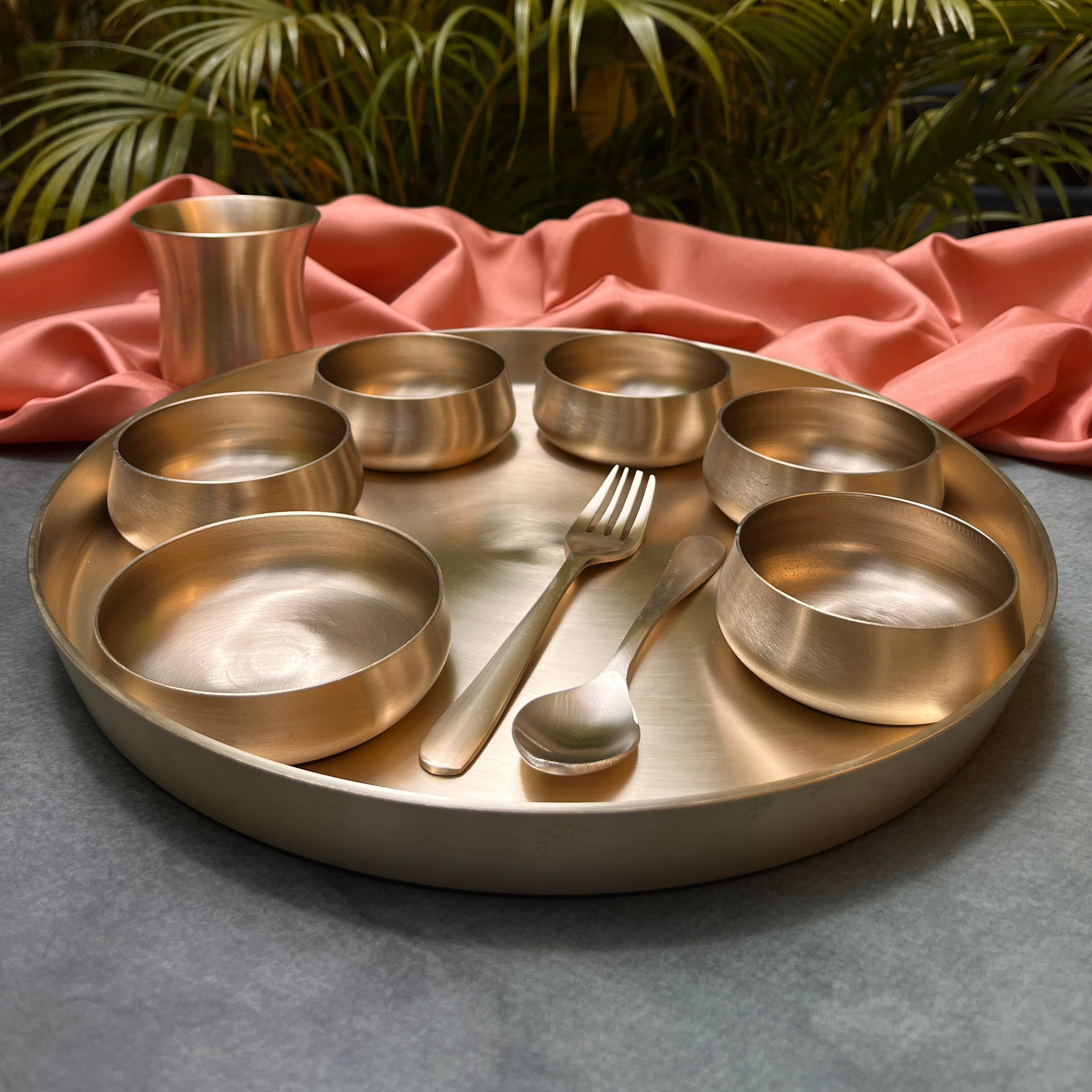 Ambi Pure Kansa Royal Maharaja Thali Set | 100% Lead-Free | Set of 10 Pieces