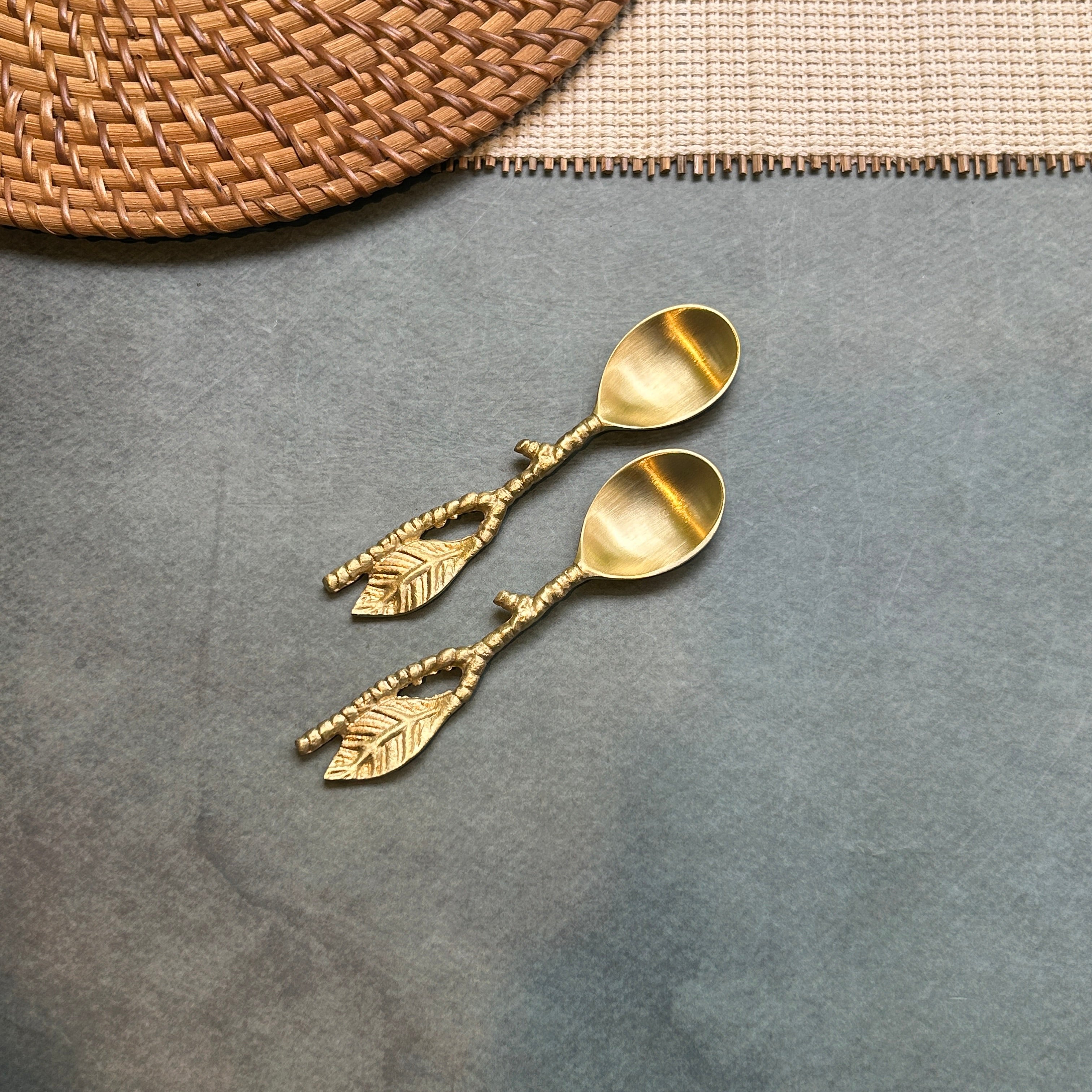 Ambi Single Golden Leaf Pure Brass Spoon | Set of 2, 4 or 6