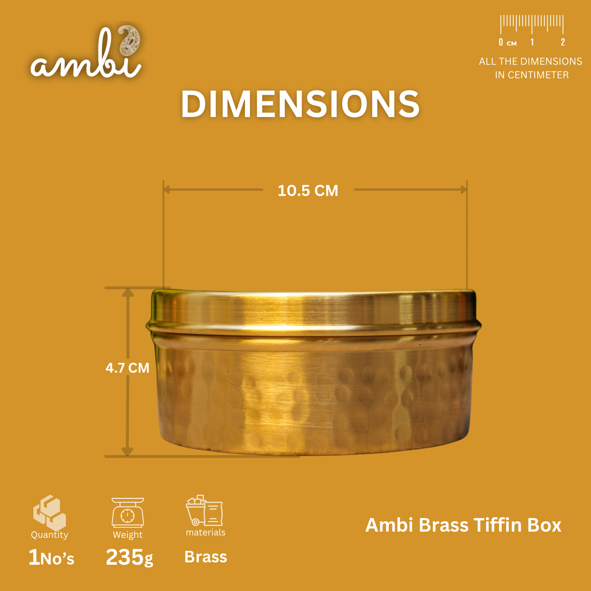 100% Brass Hammered Storage Boxes / Laddu Boxes - 4 inches diameter