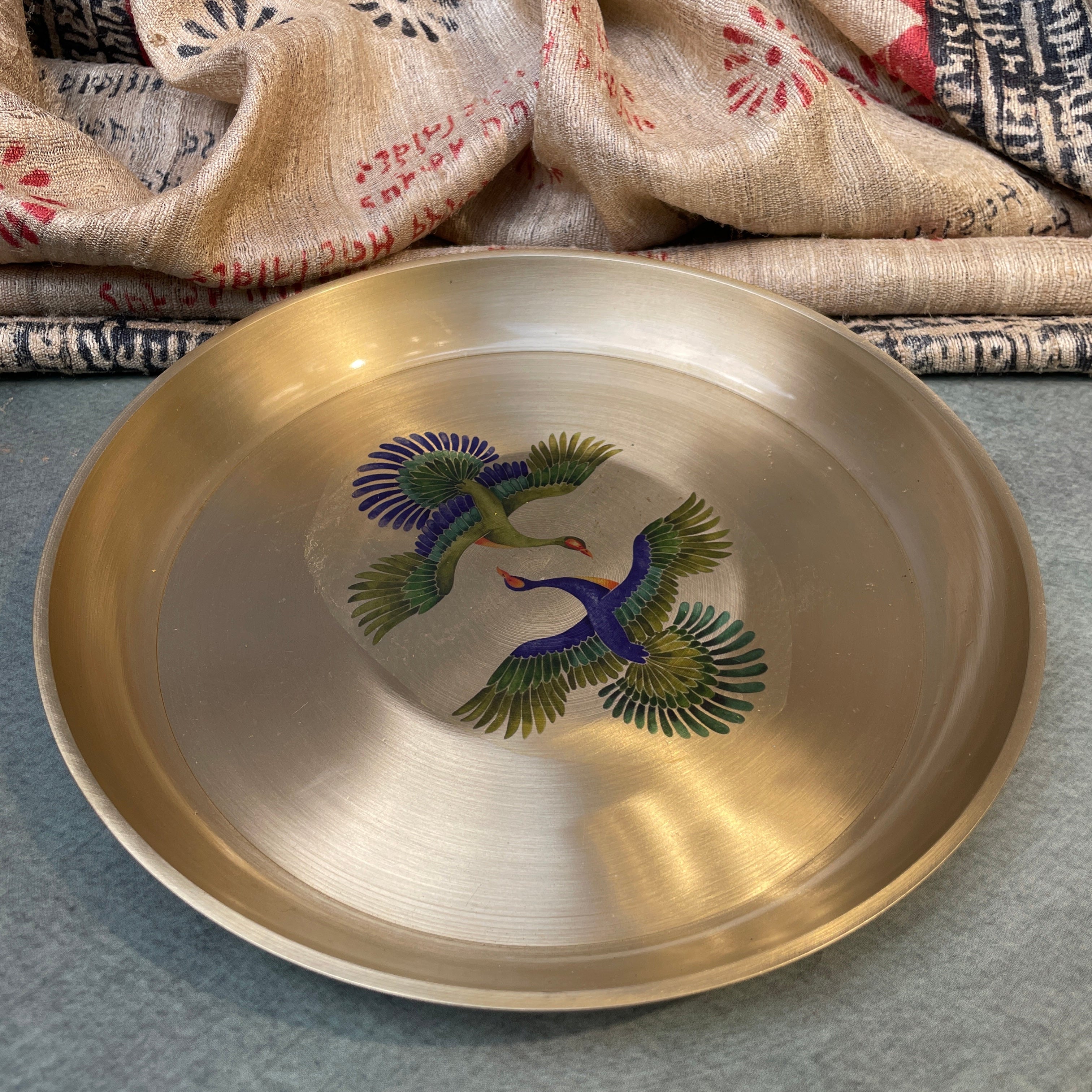 AMBI 100% Pure Lead Free Kansa Pattachitra birds Hand Painted Finish Plate 8 Inch