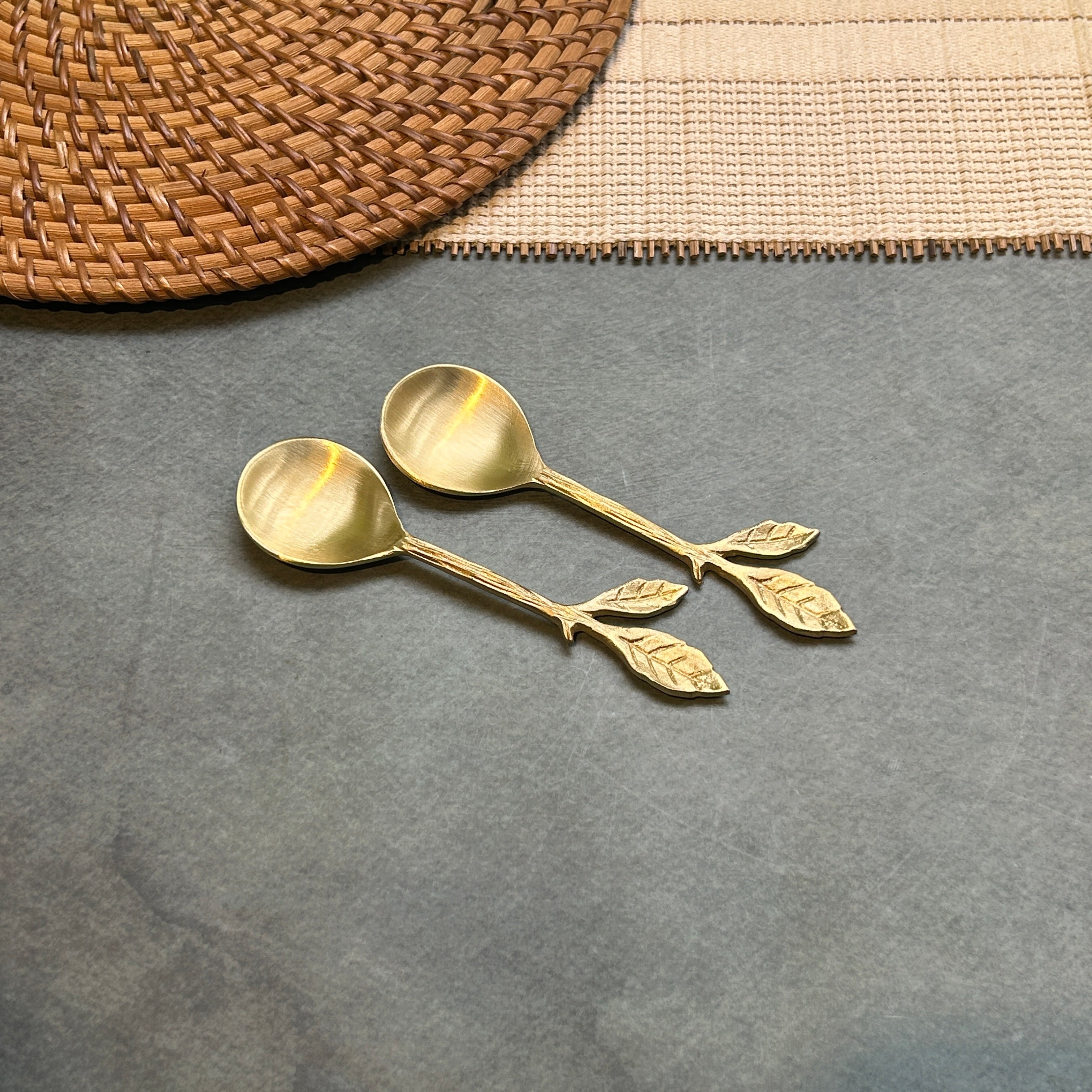Ambi Twin Gold Leaf Pure Brass Spoon Set | Set of 2, 4 or 6