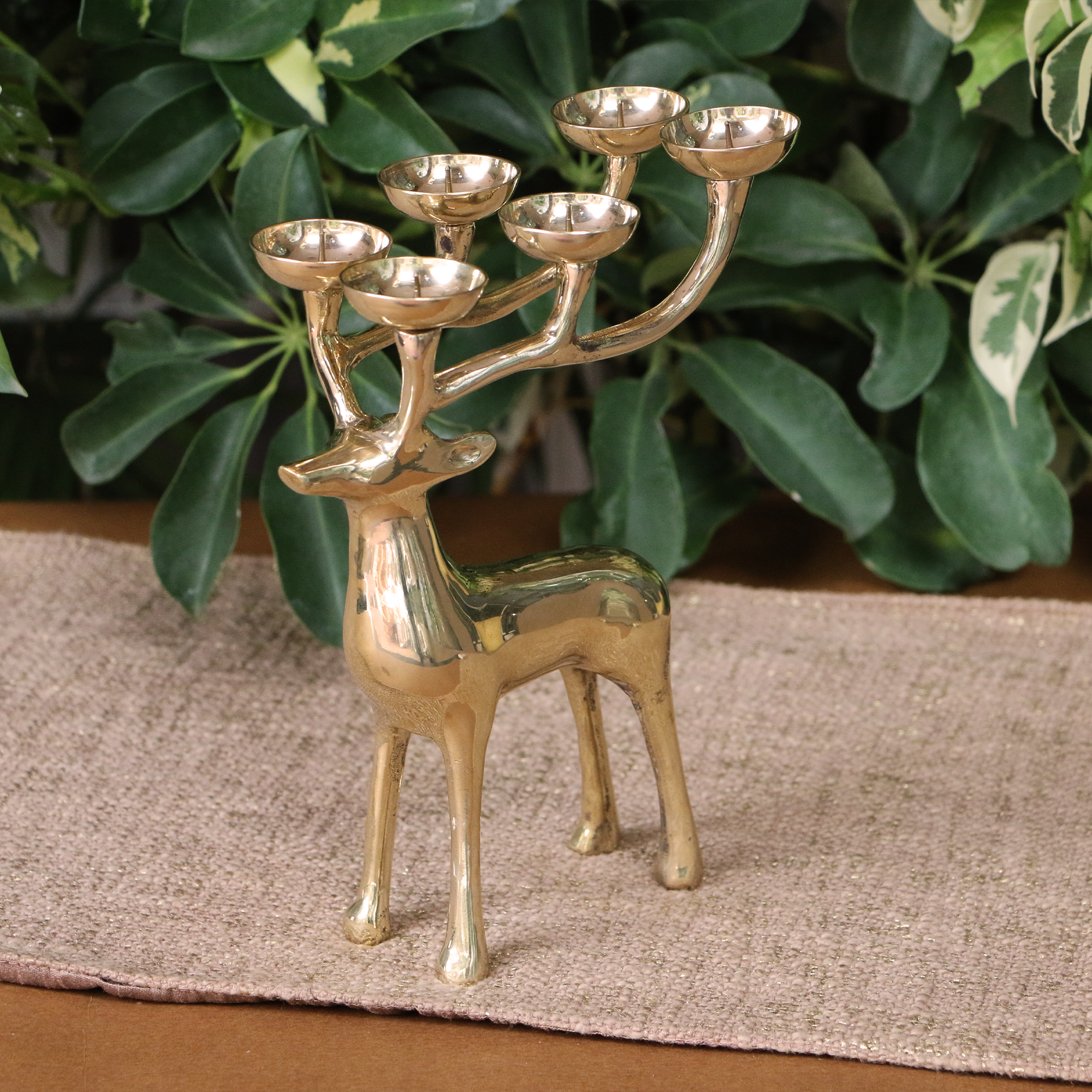 100% Pure Brass Large Reindeer 6 Candles Holder