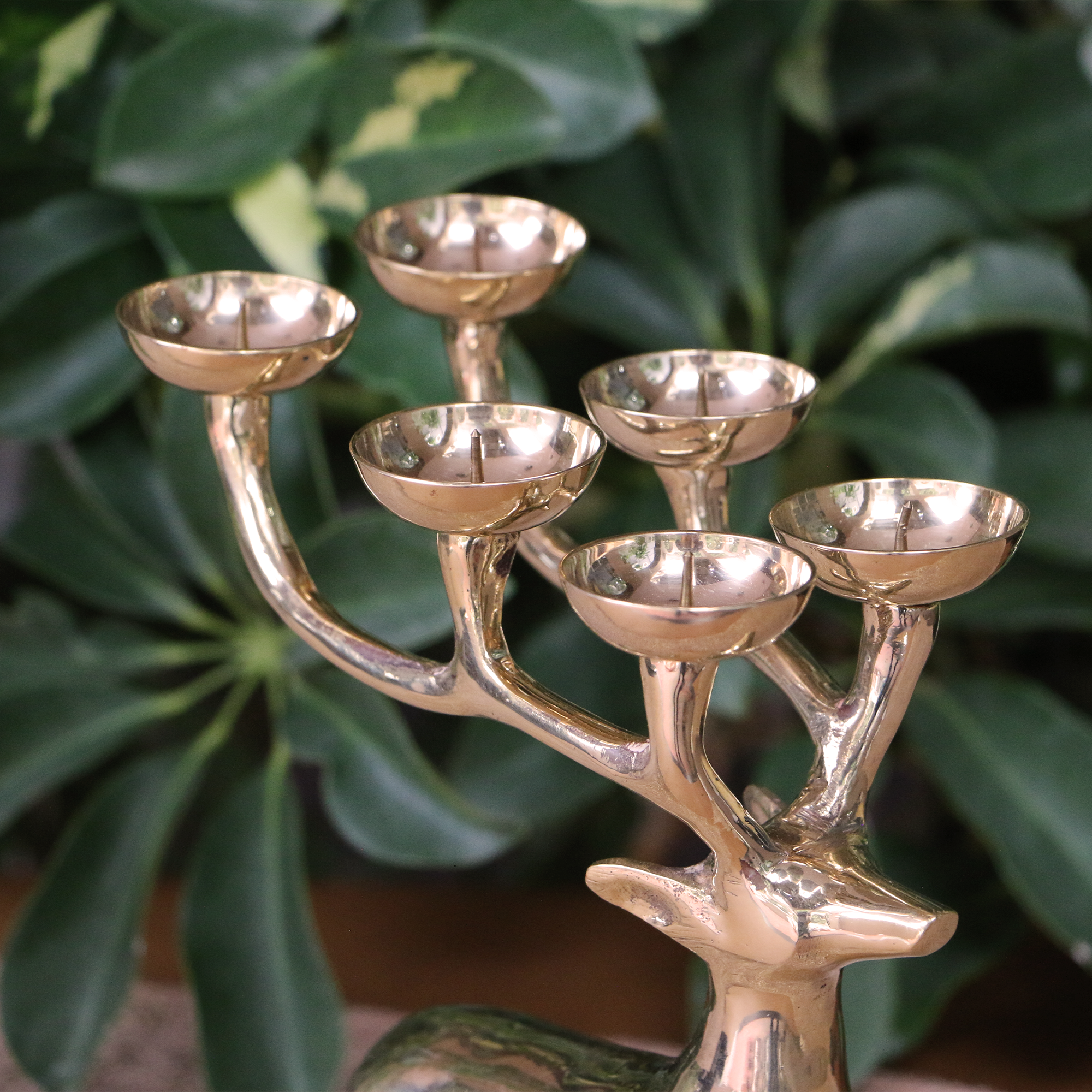 100% Pure Brass Large Reindeer 6 Candles Holder