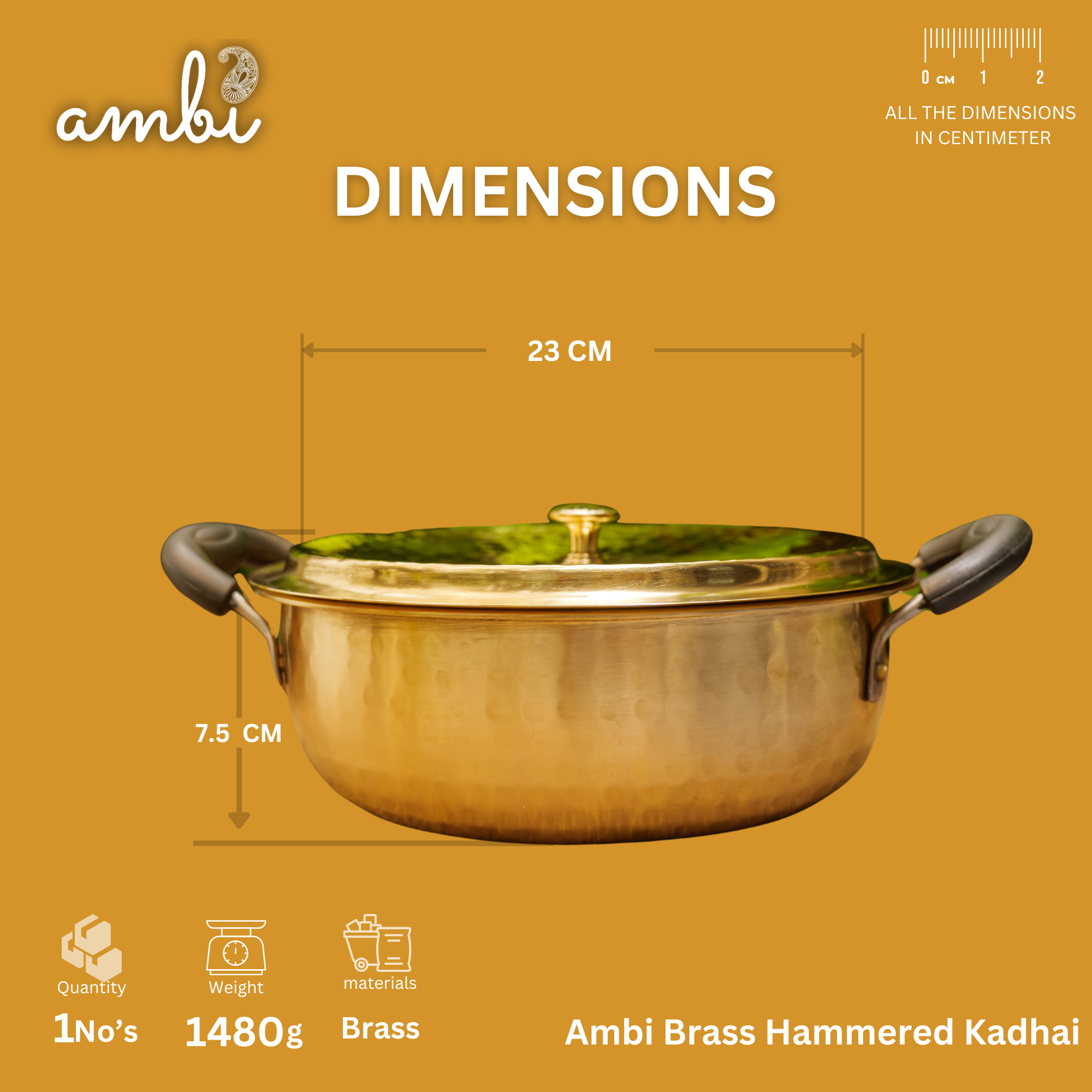 Pure Brass Traditional Hammered Kadhai / Kadai (with Kalai) - 3 Litres