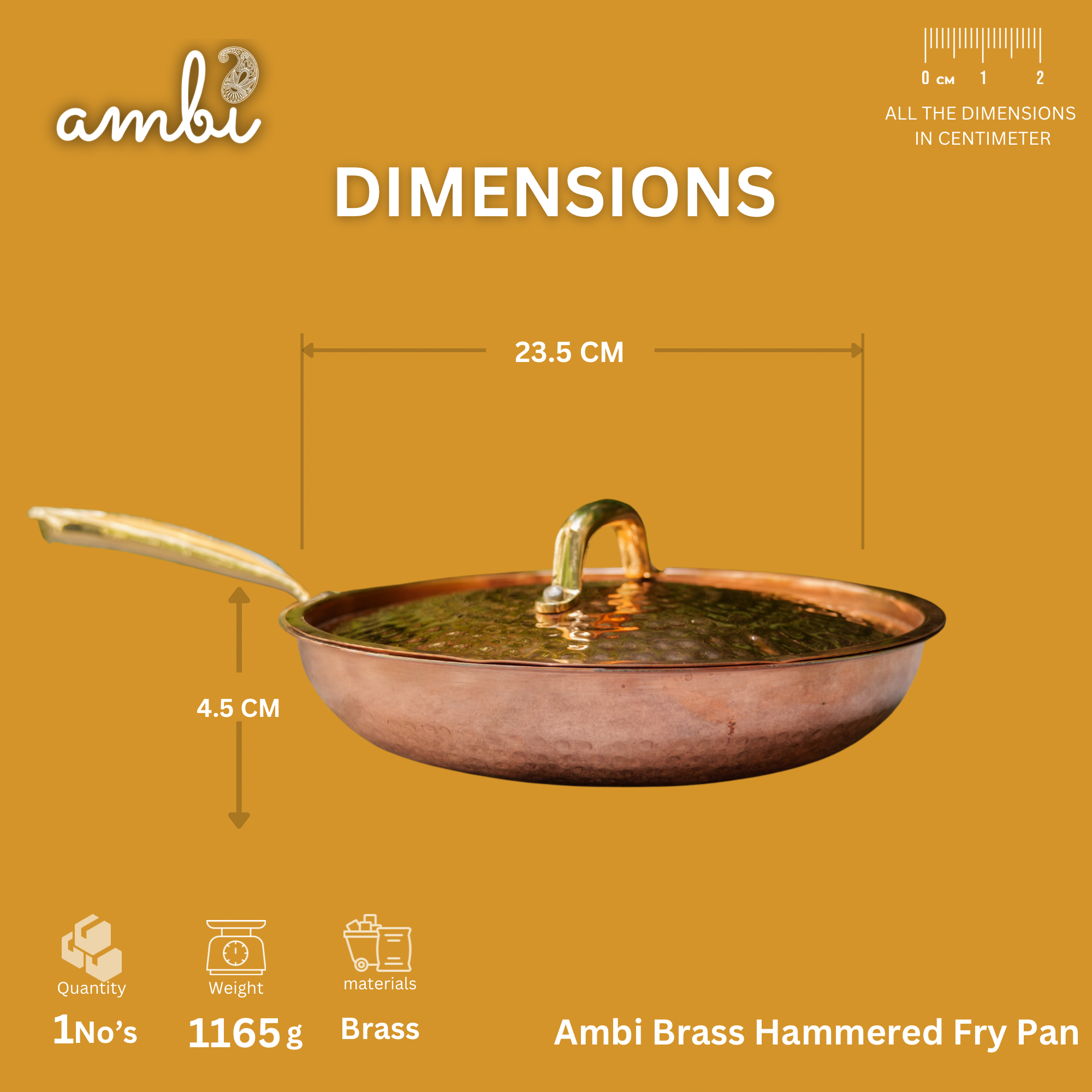 Ambi Pure Brass Copper Coated Hammered Fry Pan