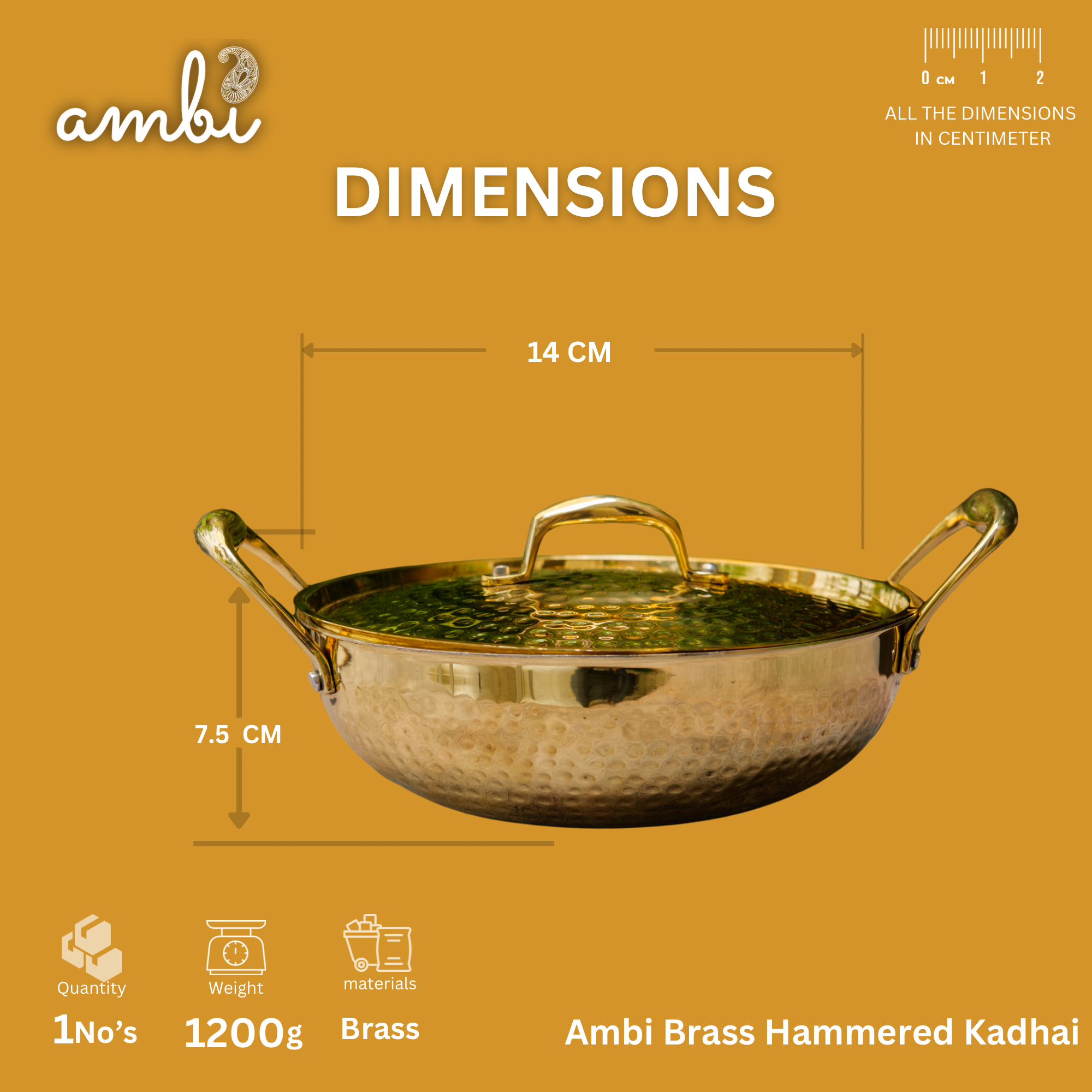 Pure Brass Traditional Hammered Kadhai / Kadai Medium