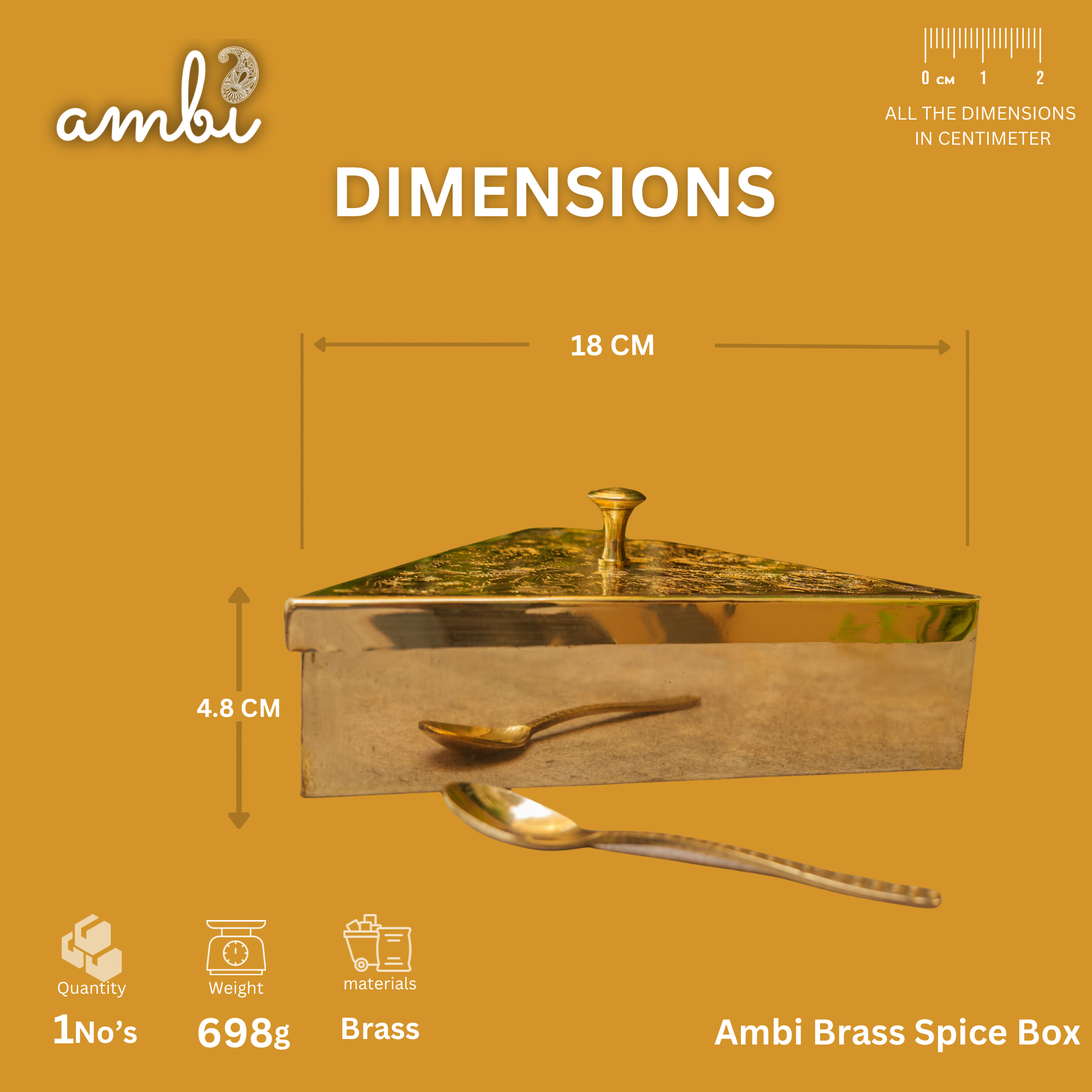 Ambi Pure Brass Finely Etched Triangle Spice Box