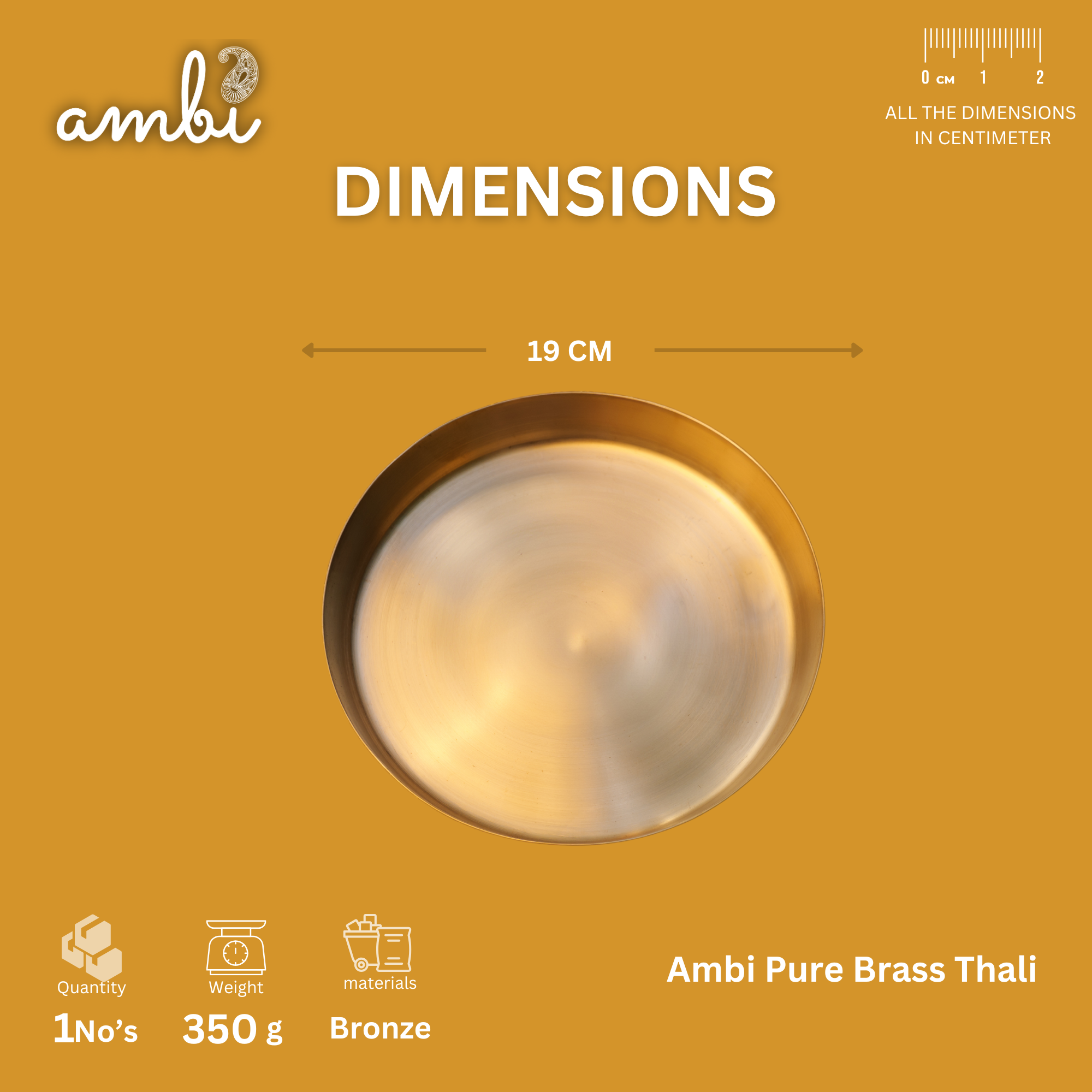 AMBI 100% Pure Kansa Thali with High Edge  / Pooja Plate - 350 gm