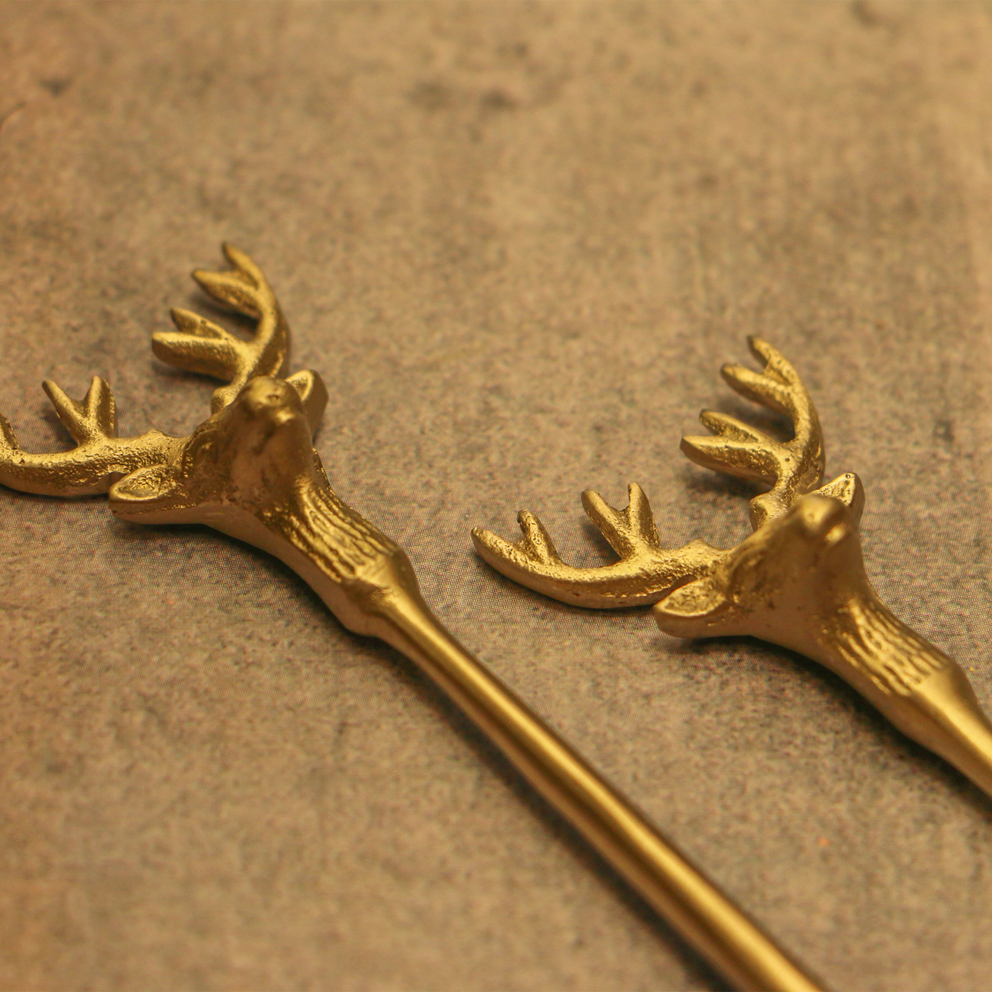 Brass Reindeer Head Cocktail Stirrers - Set of 2