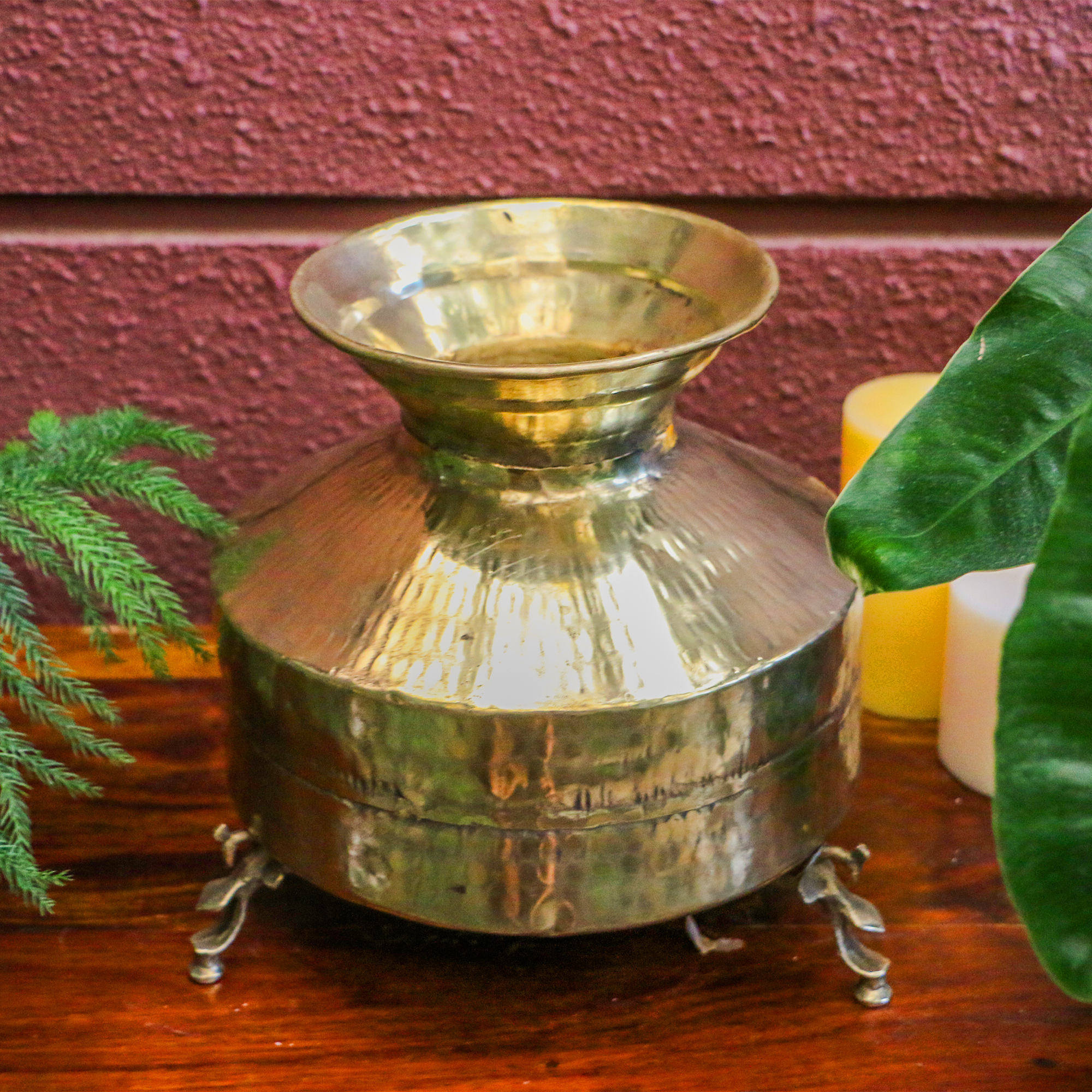 Vintage Brass Water Pot (Mataka) with Narrow Neck and on Legs