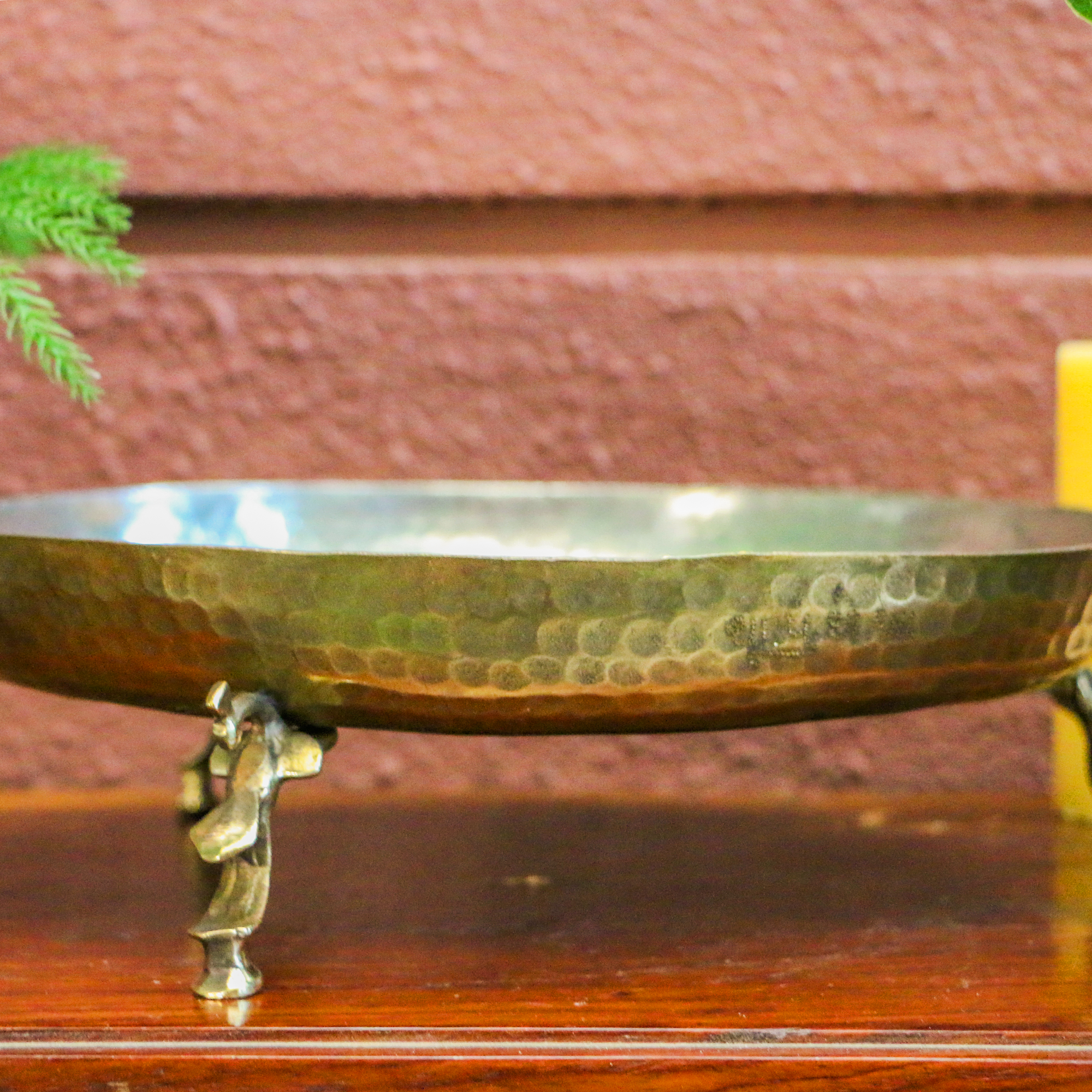 Vintage Brass Thali / Urli on Legs - for Flower Decoration - 10.5 inches diameter