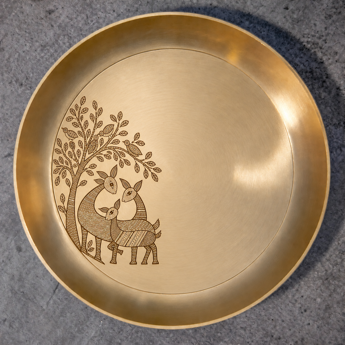 Ambi Mriga Vana (Deer of the Forest) Etched Pure Kansa Thali | Gond-Inspired Collection | 8 Inch
