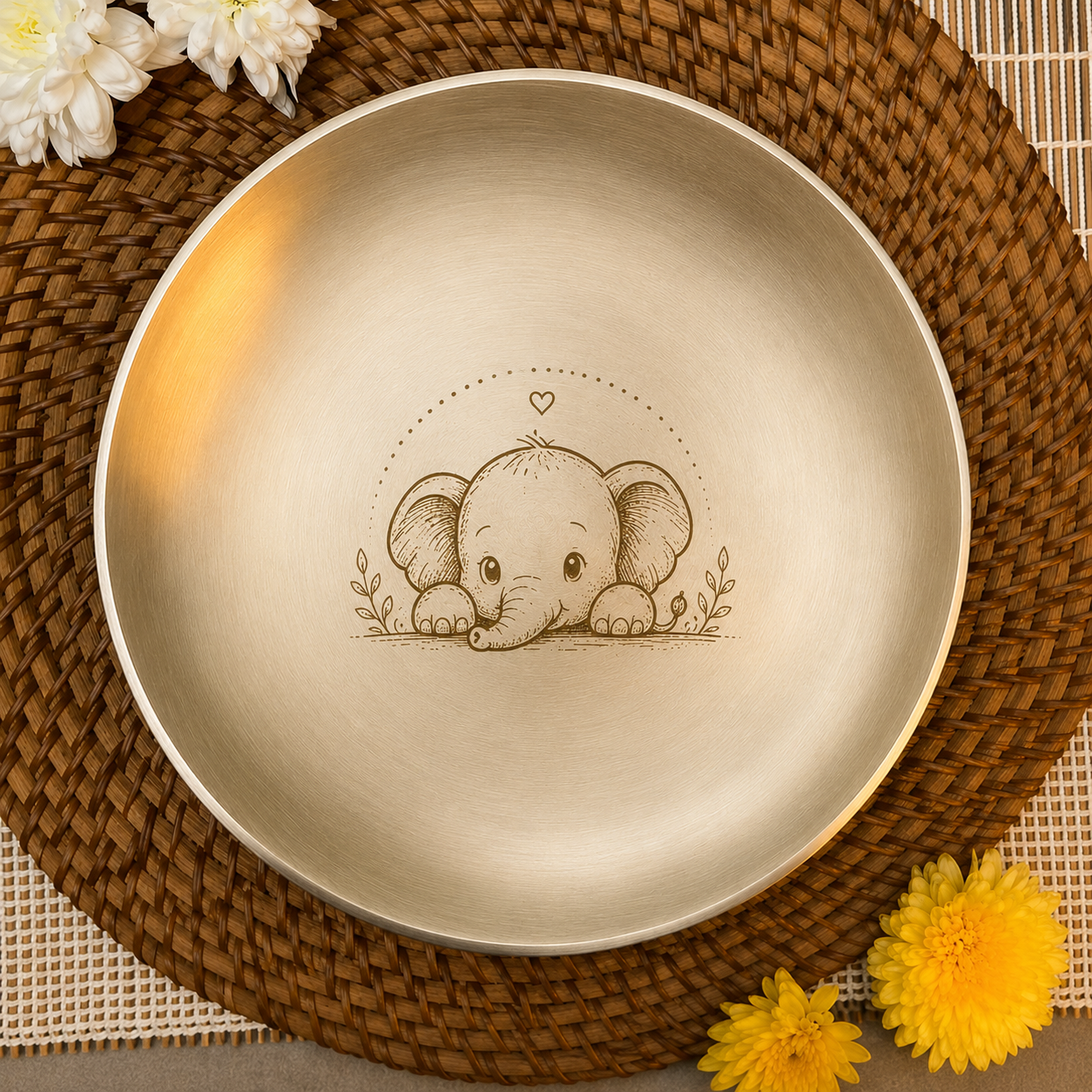 Ambi Pure Kansa Elephant Etched Dining Set with Bowls & Spoon