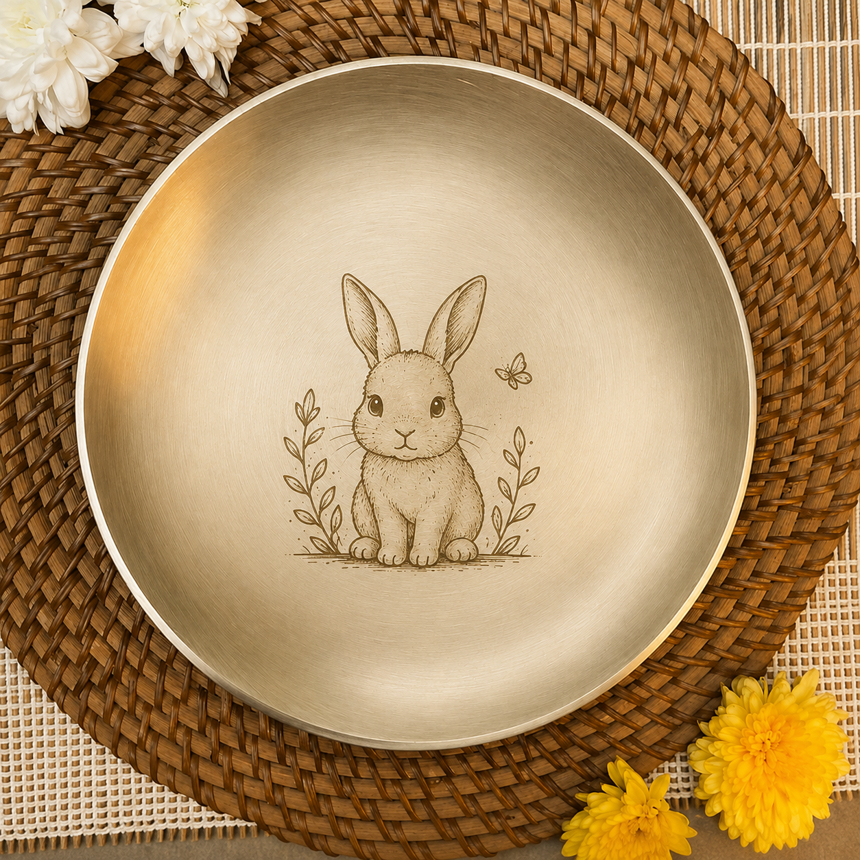 Ambi Pure Kansa Bunny Etched Dining Set with Bowls & Spoon
