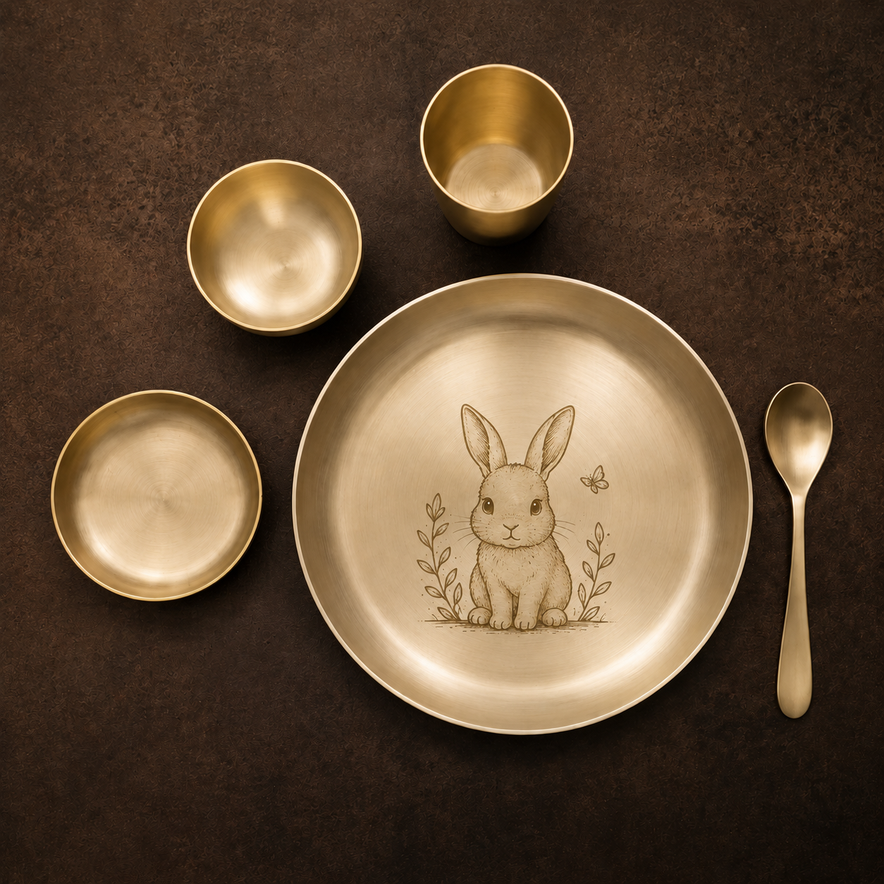 Ambi Pure Kansa Bunny Etched Dining Set with Bowls & Spoon