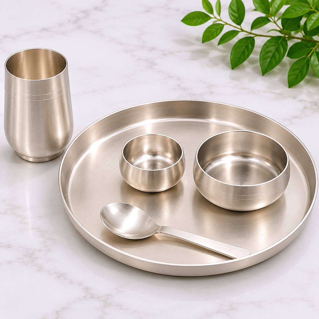 Ambi BIS 92.5 Silver-Plated Kansa Thali Set of 5 | Luxury Dining