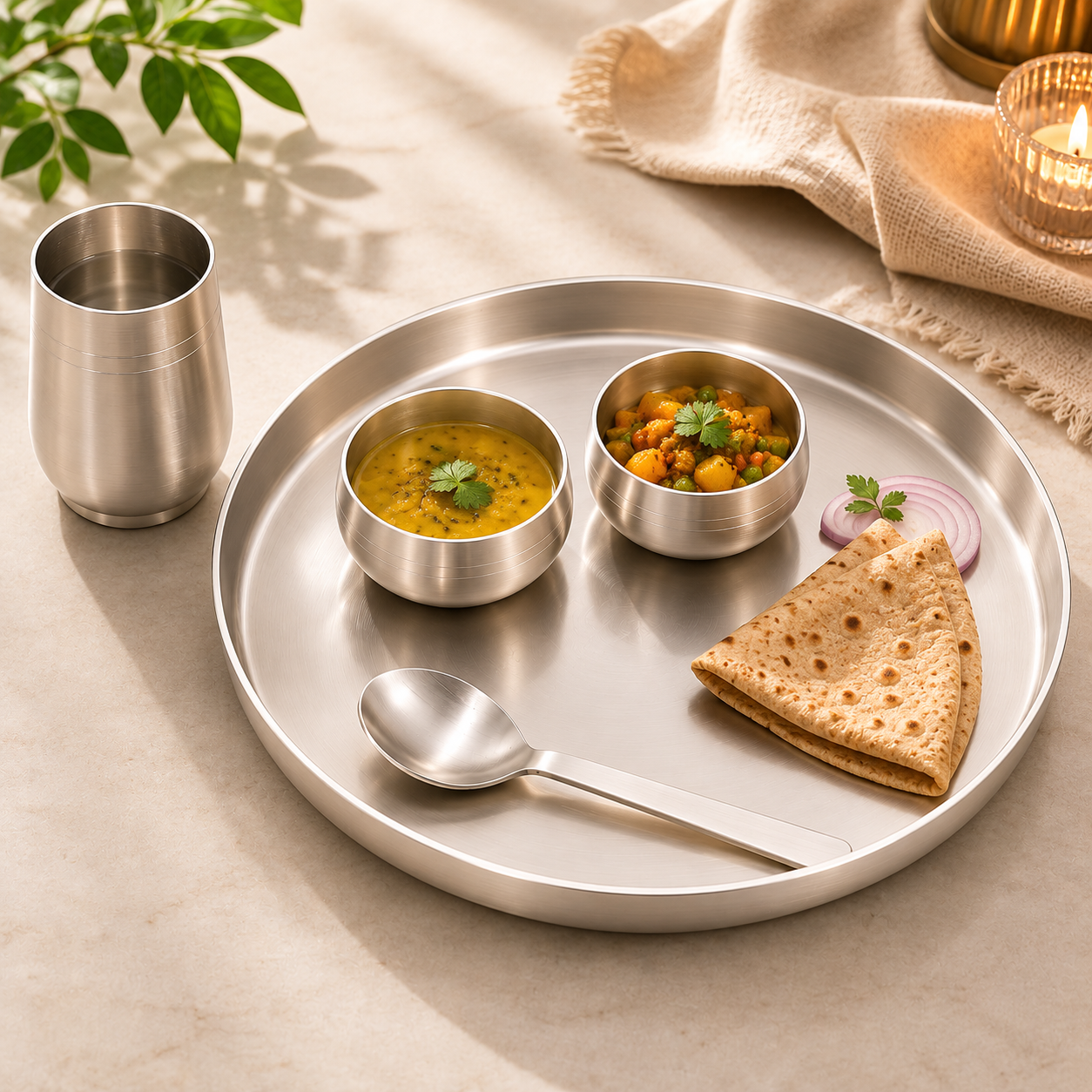 Ambi BIS 92.5 Silver-Plated Kansa Thali Set of 5 | Luxury Dining