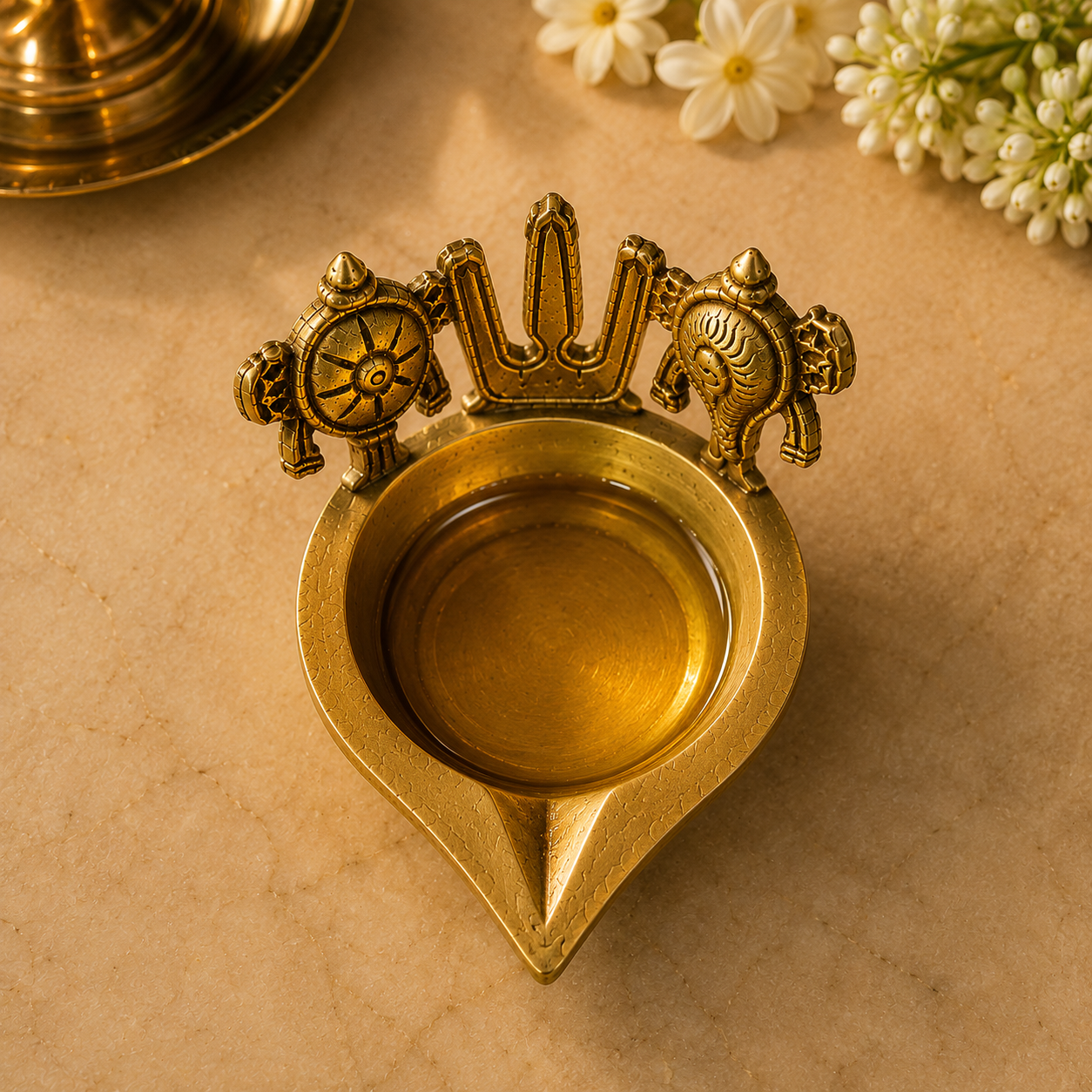 Ambi Pure Brass Tirumala Mudra Deepam | Handcrafted Balaji Shankh Chakra Diya