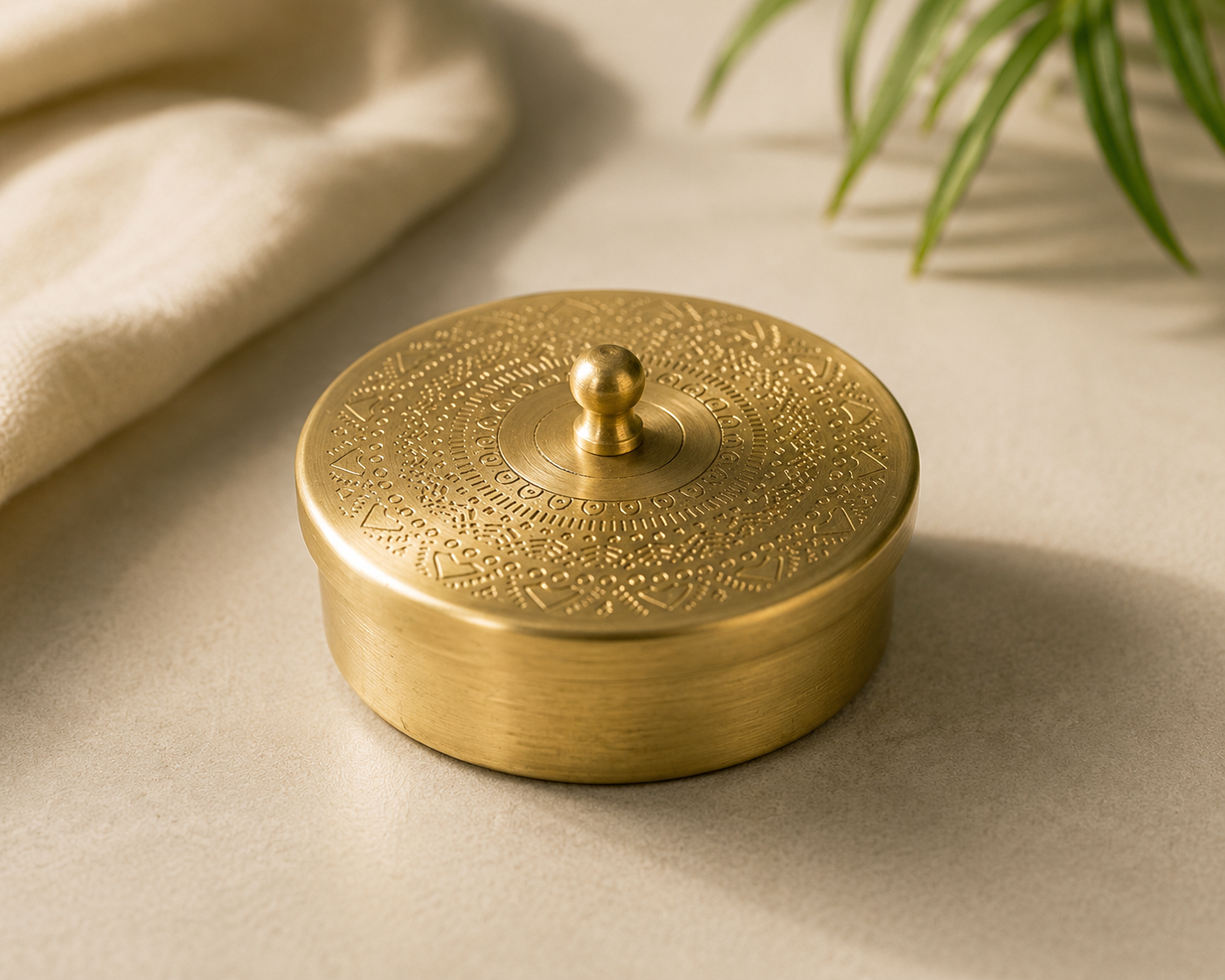Pure Brass Small Nut / Trinket Jar Box  - 4 inches Diameter - Mandala Design