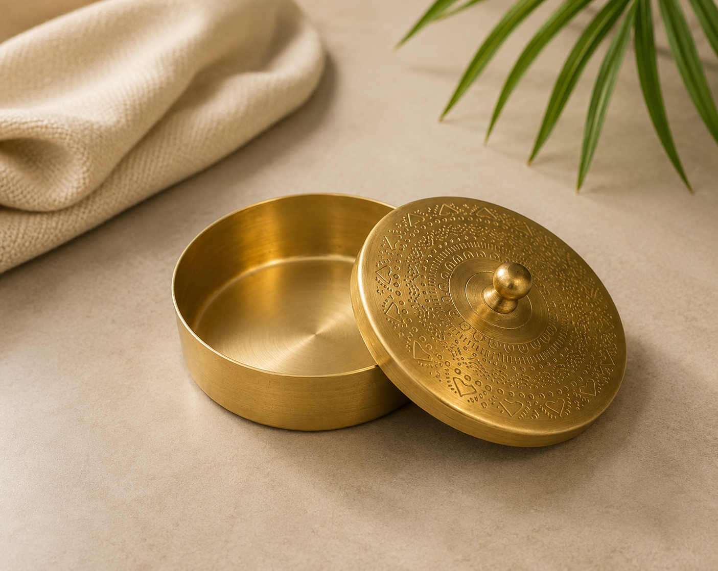 Pure Brass Small Nut / Trinket Jar Box  - 4 inches Diameter - Mandala Design