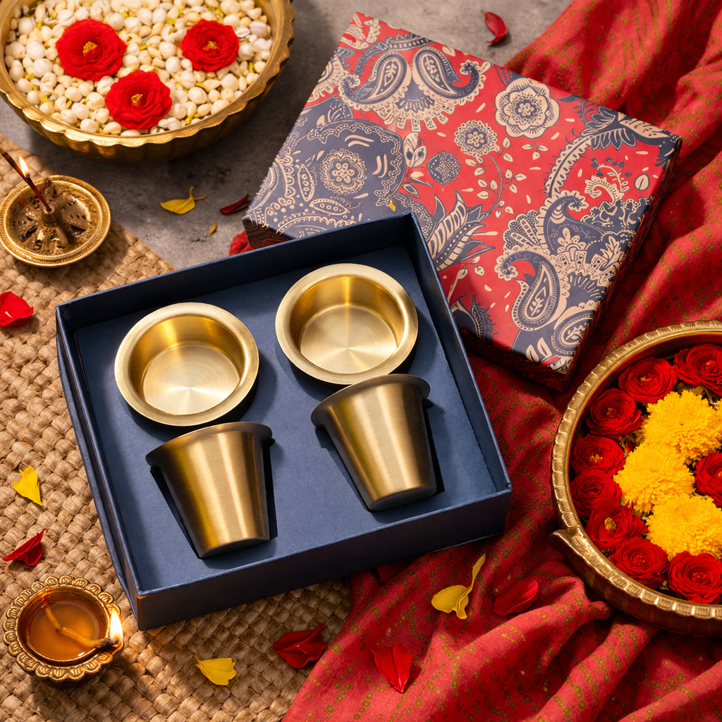Amb Pure Brass Two pcs Dabara Cup Set in a Gift Box