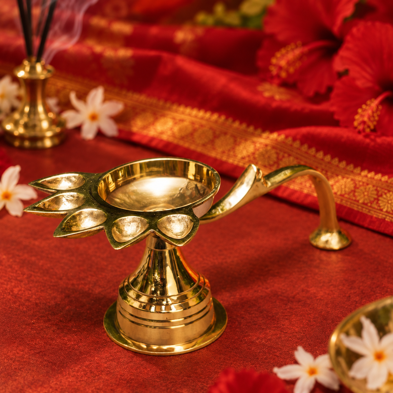 Ambi Devi Range Pure Brass Panch Aarti Dhoop Diya with Handle | 6 Inch