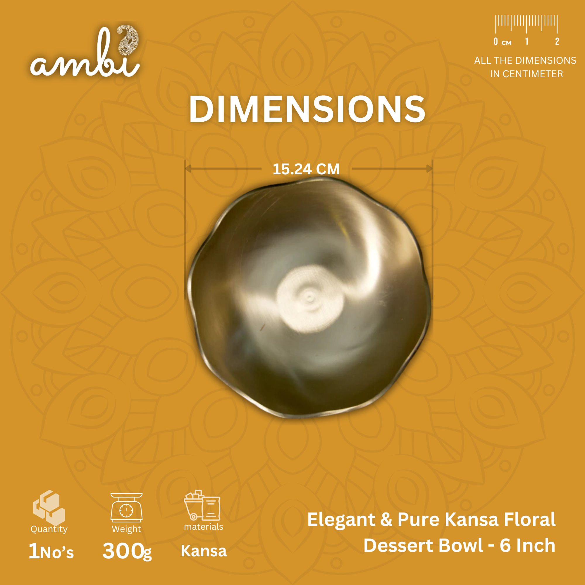 Elegant & Pure Kansa Floral Dessert Bowl - 6 Inch