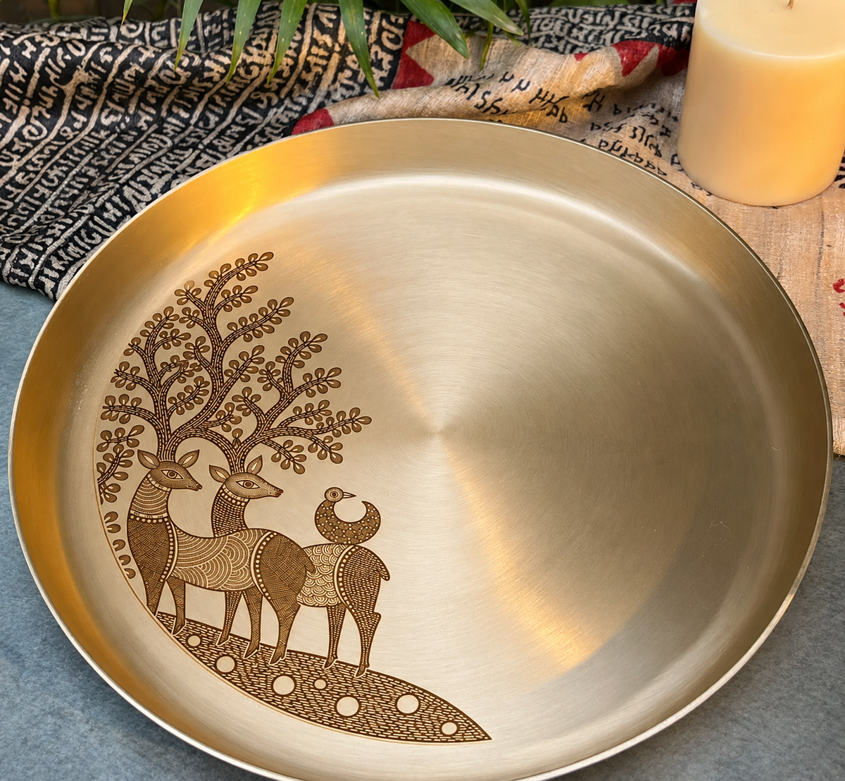 Ambi Van Maitri Etched Pure Kansa Thali | Gond-Inspired Collection-12 inch